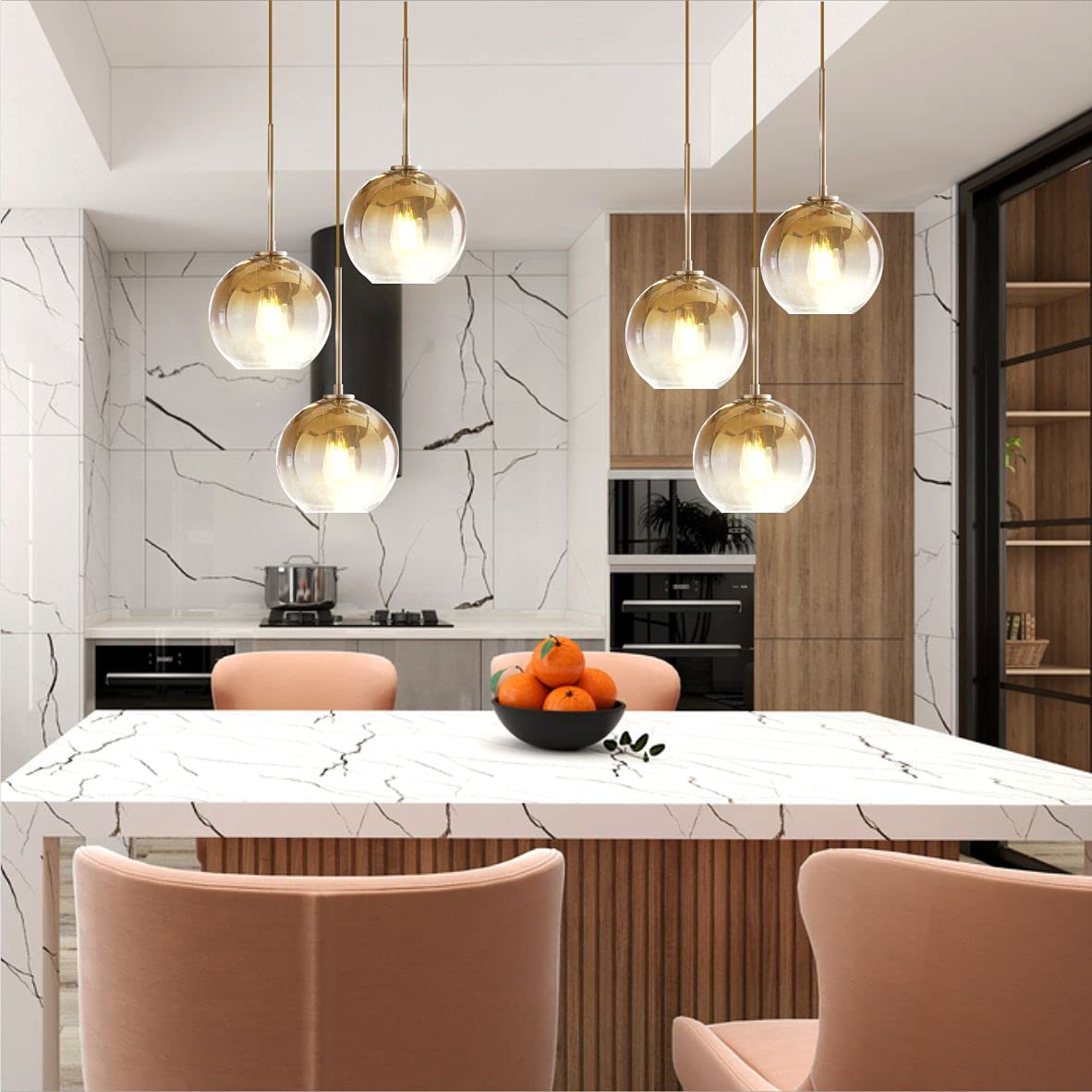 KCO 3 Light Globe Cluster Pendant Light Fixture, Modern Gold Glass, 20cm, Model L1106