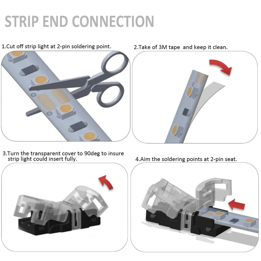 GooChan 2-Pin LED Connector for 10MM Waterproof LED Strip Lights - 12Pcs Quick Connectors, Model GE017-102PIN-W