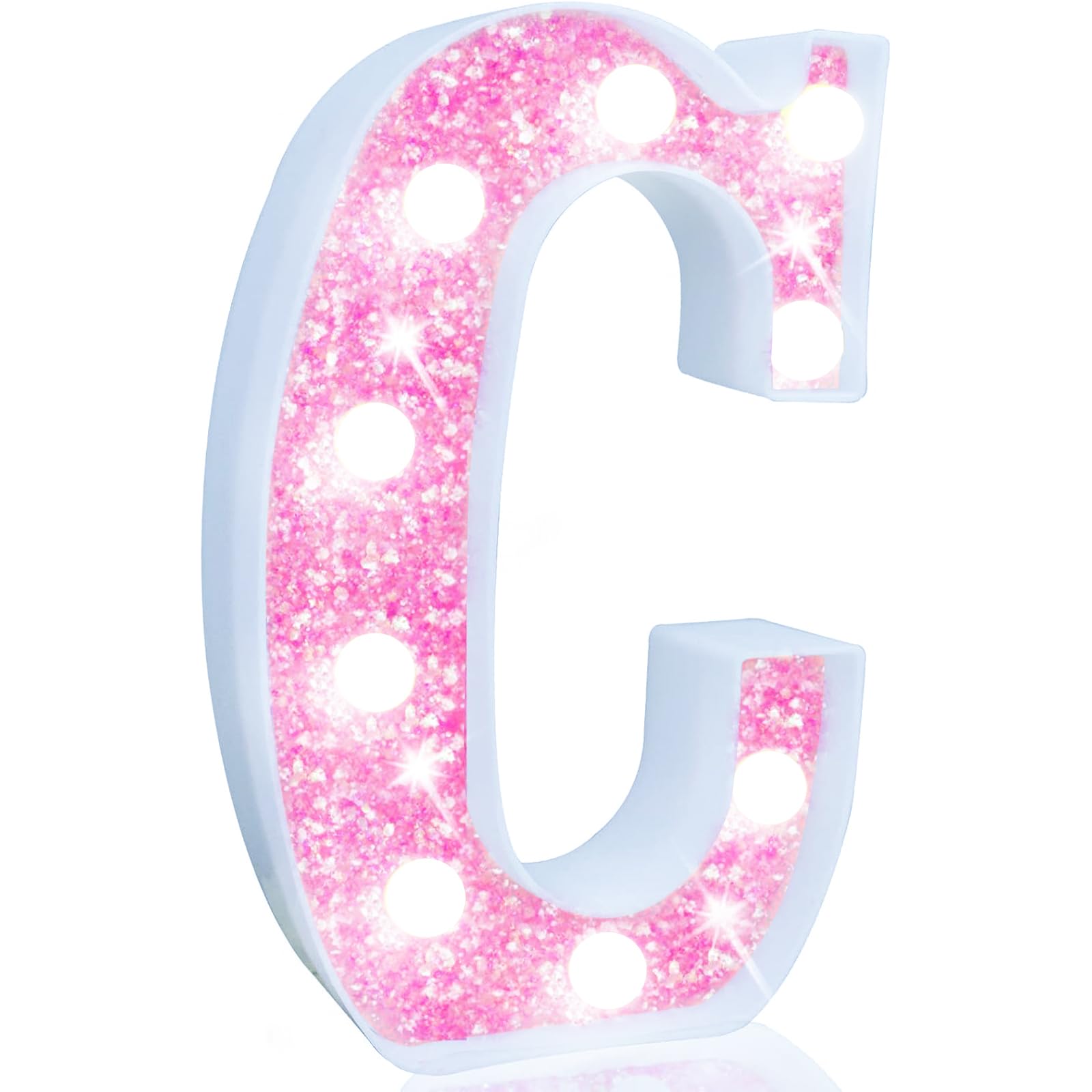 Pooqla Led Marquee Letter Lights  Light Up Pink Letters Glitter Letter Sign For Girls Gifts  Battery Powered For Night Light Birthday Party Wedding Home Bar Christmas Decoration  Cool White Pink C