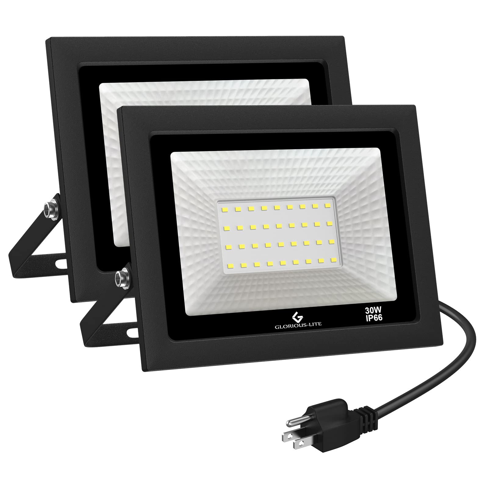 GLORIOUS-LITE LED Flood Lights Outdoor, 50W 5000LM Outside LED Work Light with Plug, 6000K Daylight White, IP66 Waterproof Porta