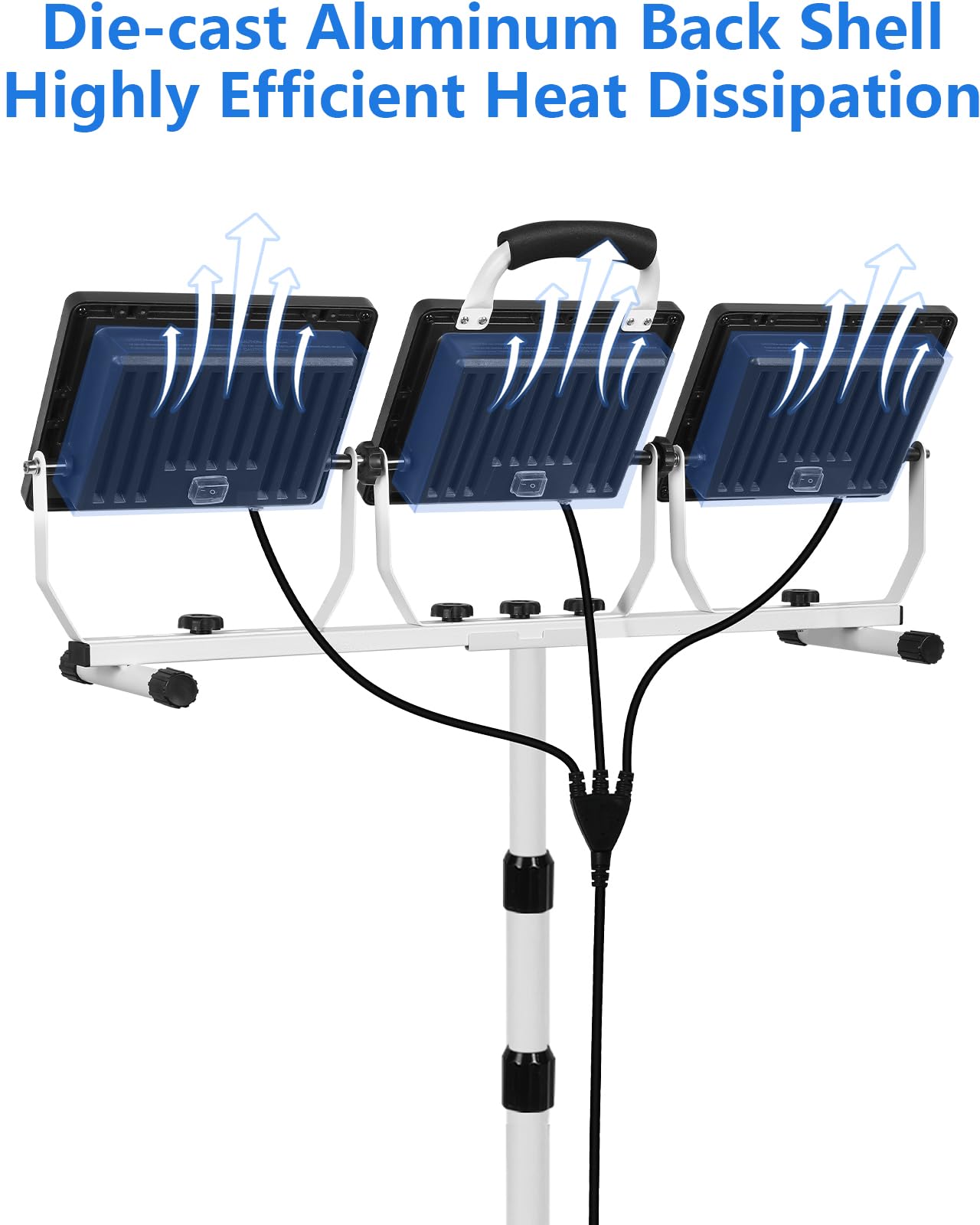 Ufond 22000 Lumen Led Work Light With Stand,3 Head Portable Work Lights With Individual Switch,Waterproof Work Lamp, Adjustable