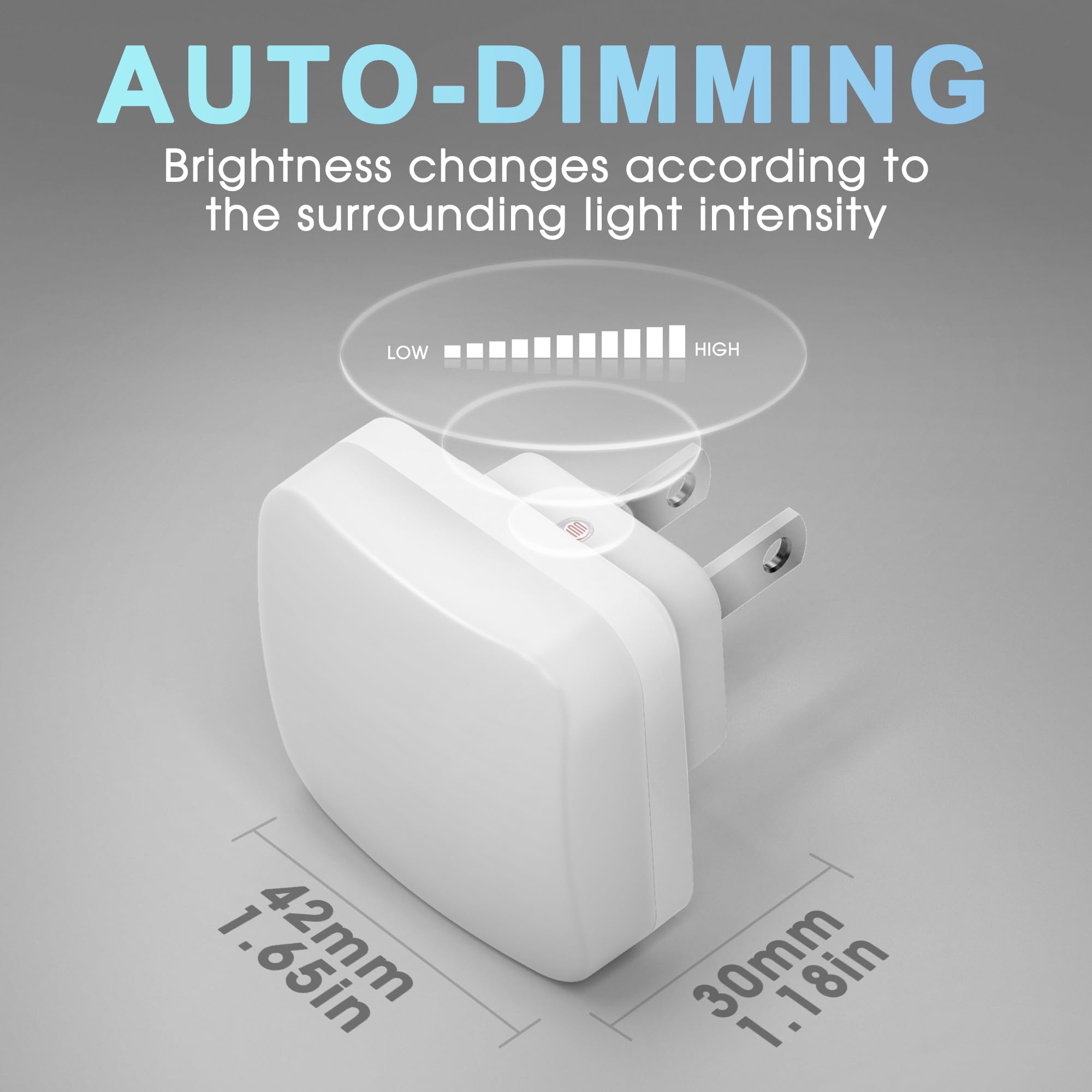 Briignite LED Night Lights, 4 Pack, Dusk to Dawn Sensor, 0.3W, White, Model BRGY10403US-4, Ideal for Bathroom, Bedroom, Kitchen