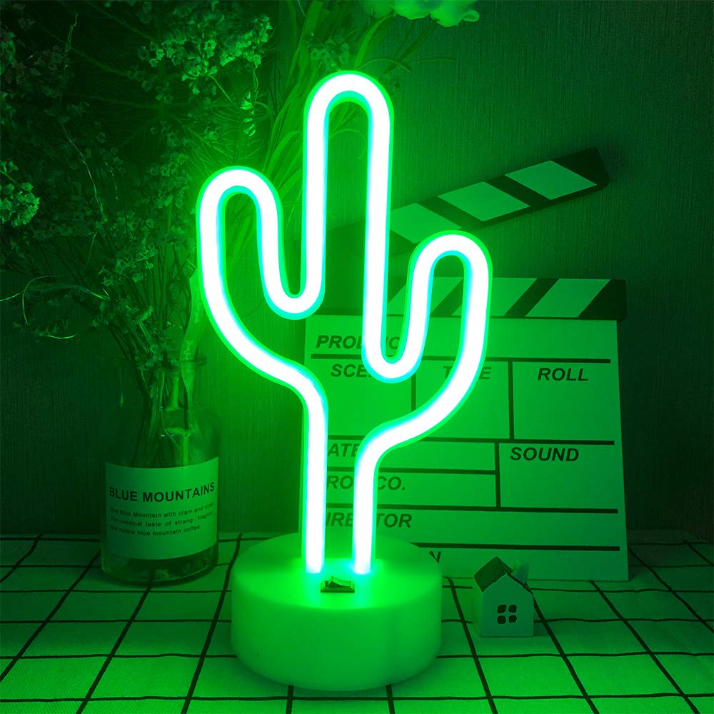 Led Cactus Shaped Neon Signs Light With Holder Base Table Decoration Night Lamp With Battery Powered/Usb Neon Lights For Kids Ro