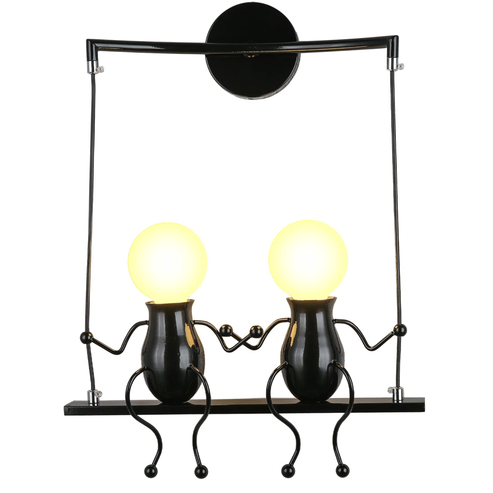SOUTHPO Wall Light Fixture LED Cartoon Swing Design Double Mini Doll Sconce Metal Black 2×E26