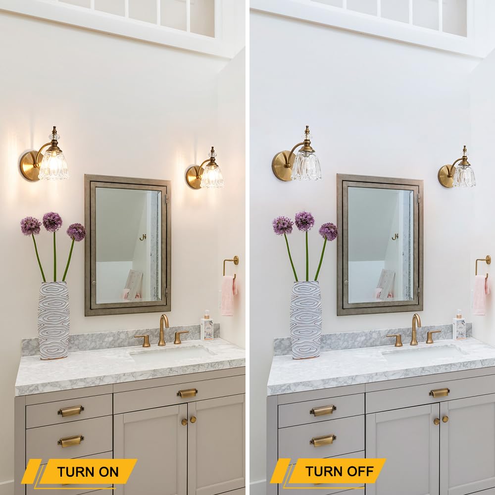 Ditoon Vintage Brass Wall Sconces Set of Two, G9 Bulbs, Glass, 1 Light, Brushed Gold, Model DX230004V1