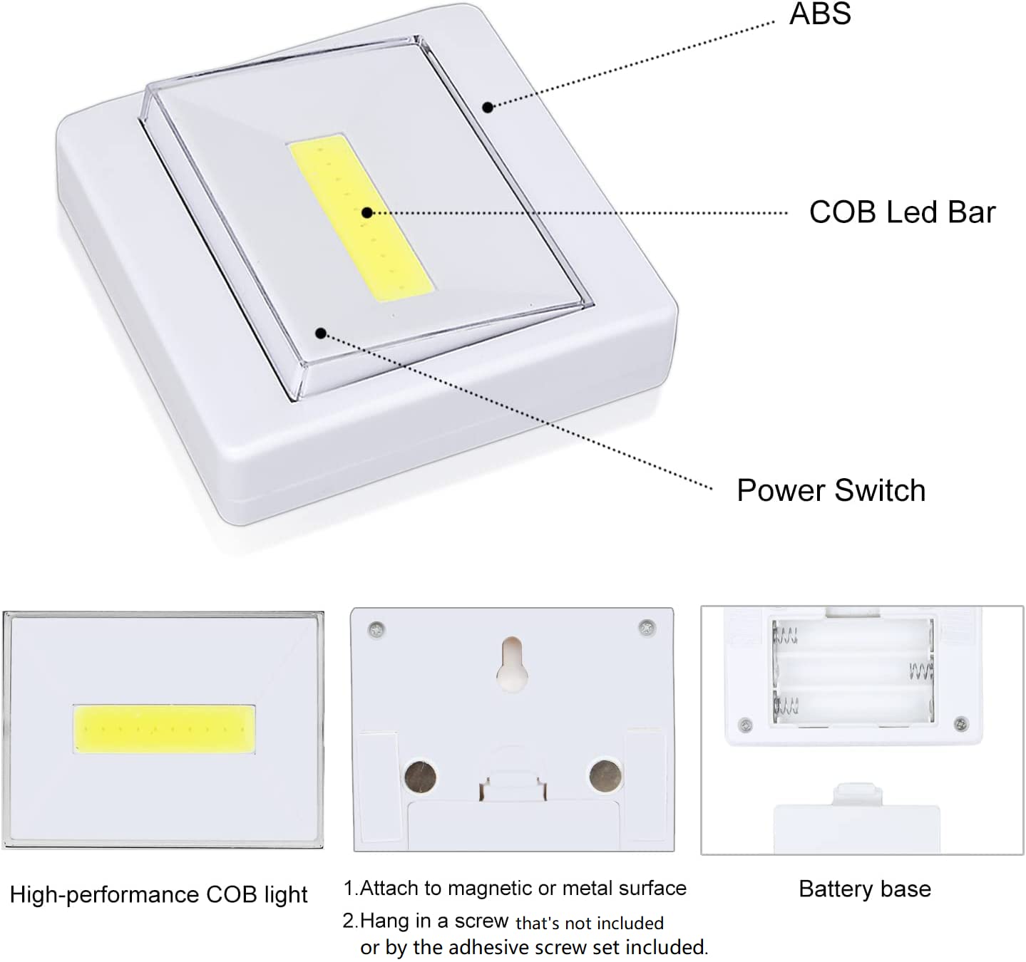 TBTeek Closet Light - Super Bright 200 LM Battery Operated LED Lamp, White, 4 Pack, Ideal for Closets, Sheds, Attics, Emergency Use