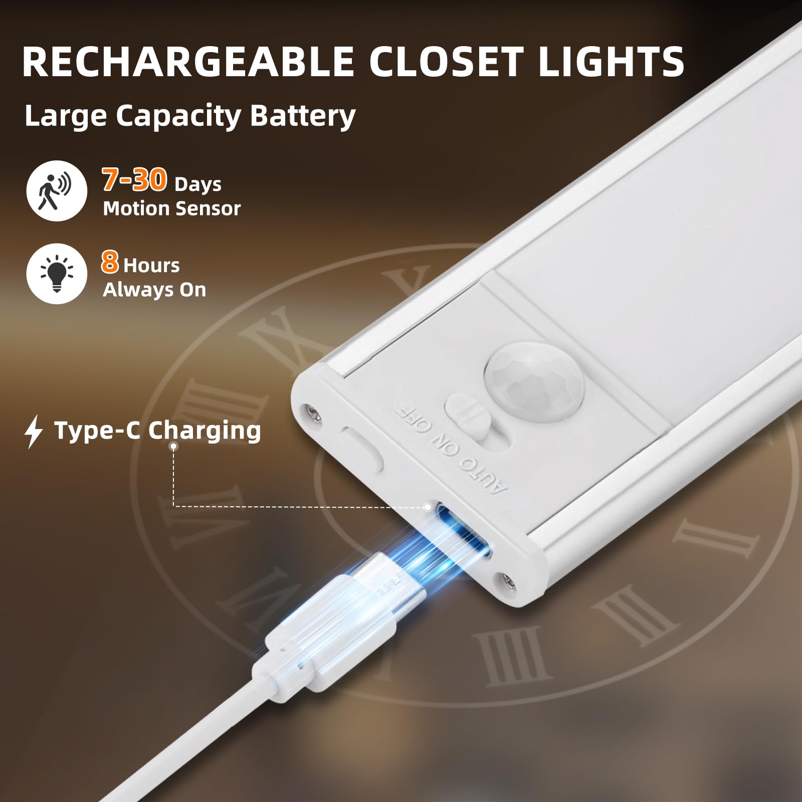 Under Cabinet Lighting Wireless, 74 Led Motion Sensor Light Indoor, 3 Color Dimmable Closet Lights Battery Operated, Rechargeabl