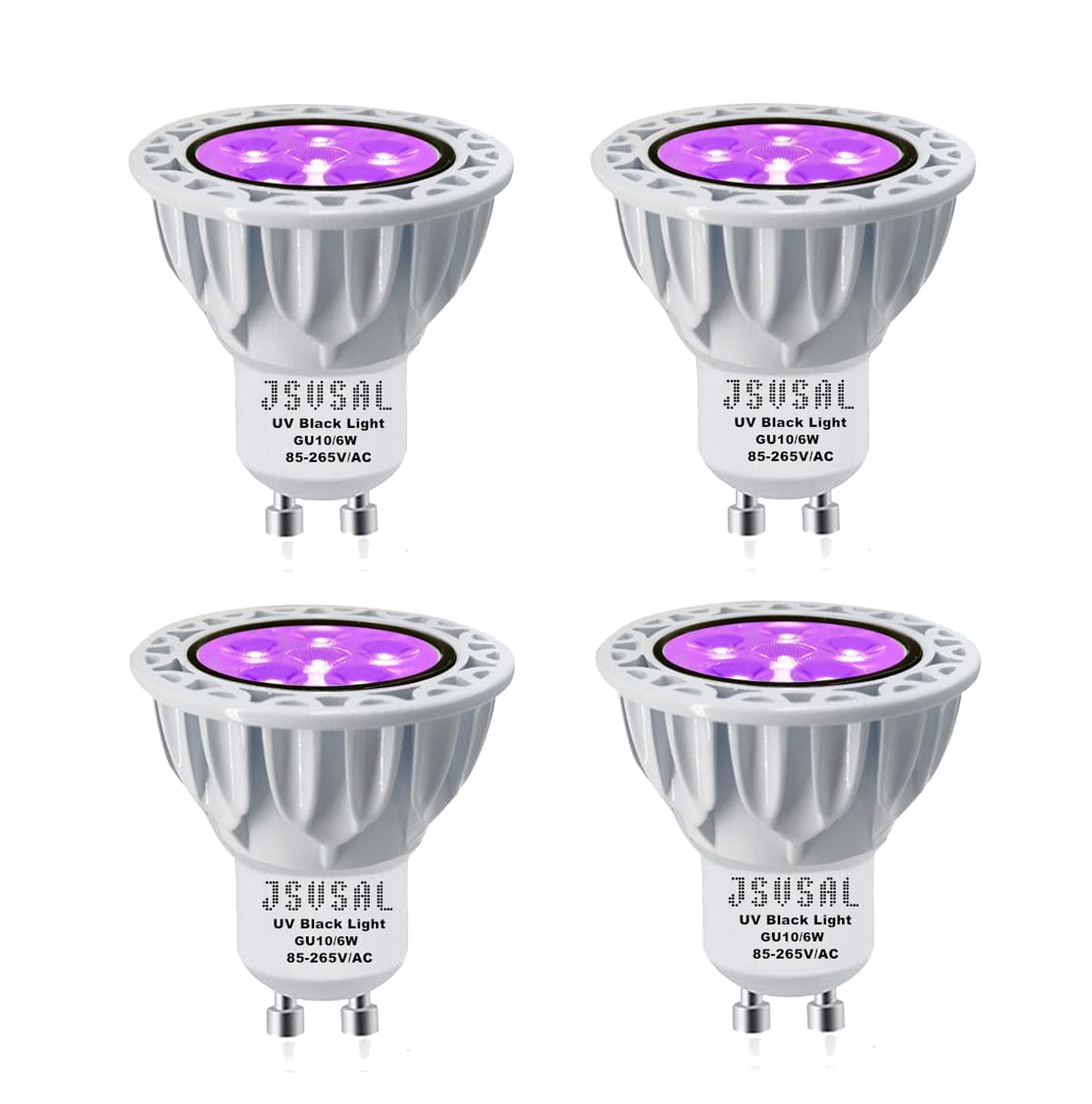 Jsvsal Led Blacklight Bulbs,Mr16 Gu10 Base,Ac 85-265V 6W,Wavelength 395-400Nm, Glow In The Dark For Blacklight Party,Stage Light