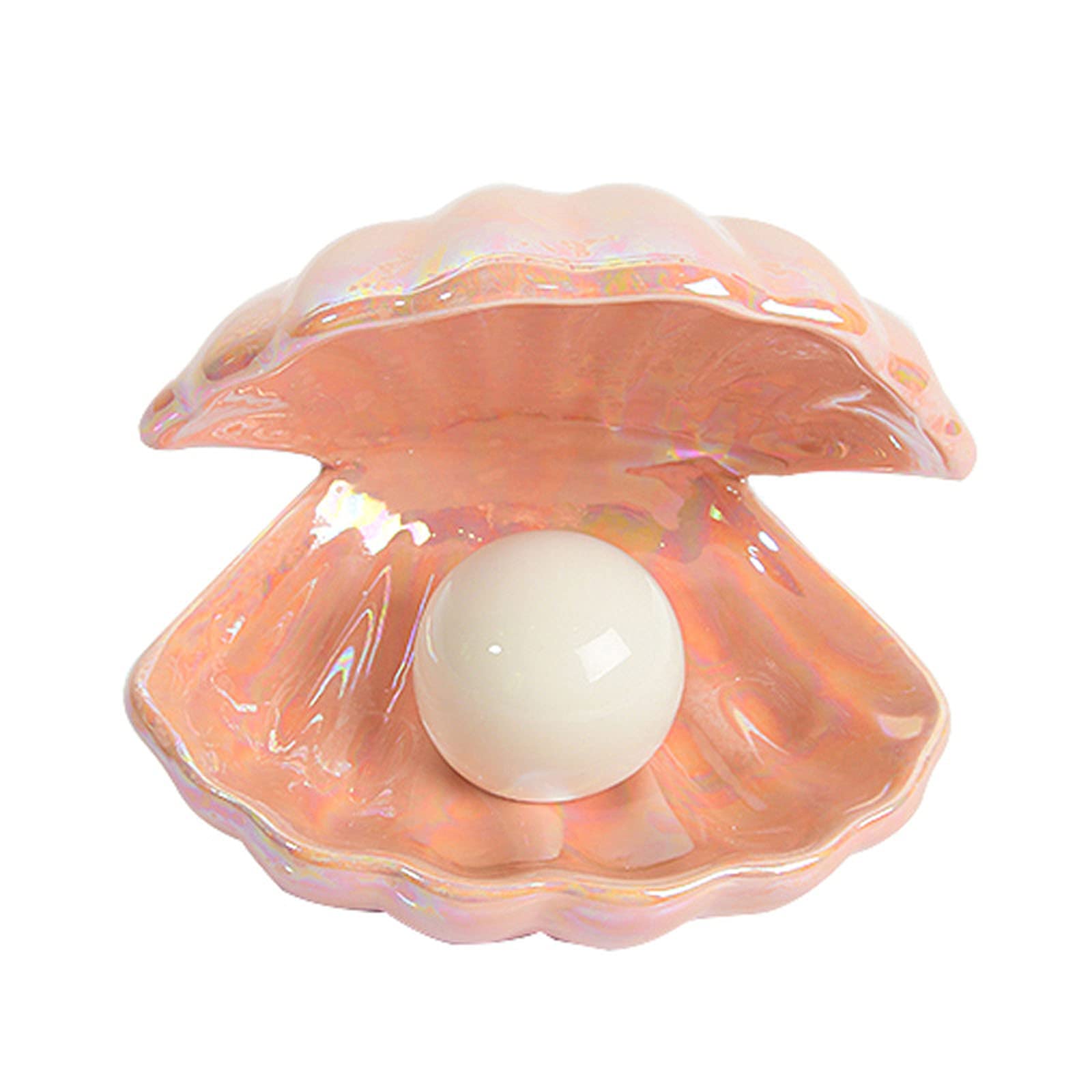 BinaryABC Ceramic Shell Pearl LED Night Light, Portable Tabletop Lamp, Christmas Gift, Pink