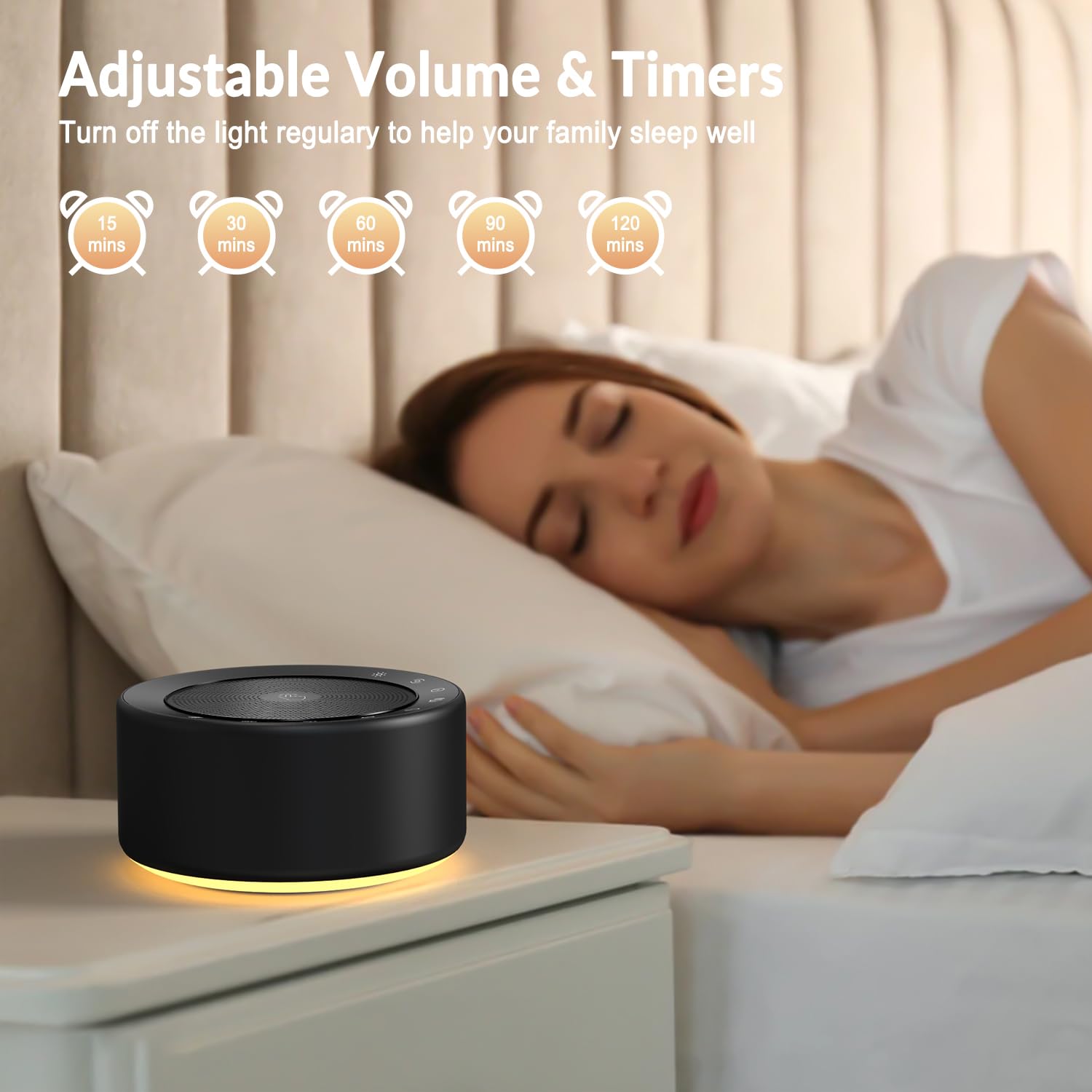 Kipcush Nursery Lamp with Sound Machine, 7-Color Night Light, 30 Soothing Sounds, Touch Control, Black