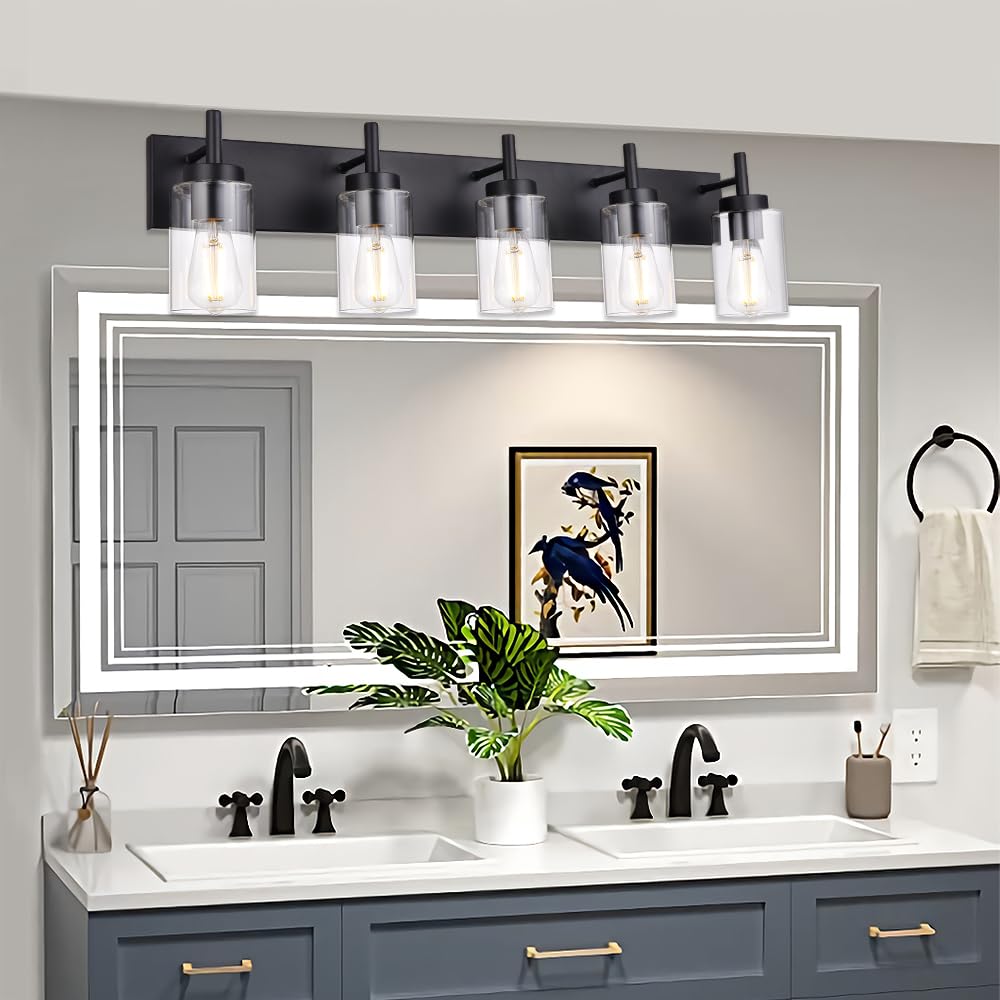 Vinluz 5 Lights Bathroom Vanity Light Fixtures Black Sconces Wall Lighting Modern Industrial Indoor Wall Mounted Lamp For Kitche