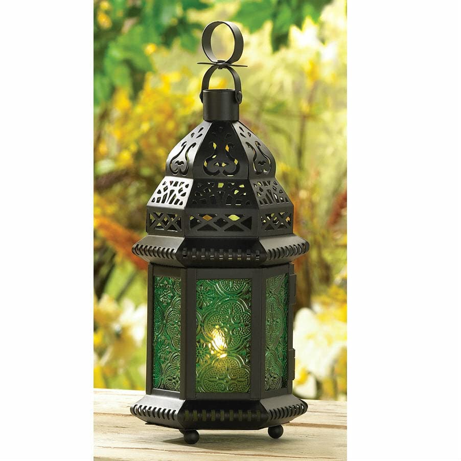Zingz And Thingz Glass Moroccan Lantern In Green