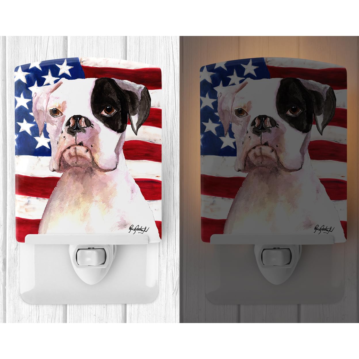 Carolines Treasures Ceramic Night Light, USA American Flag, Boxer 3001, 6x4x3 inches, UL-Certified, Ideal for Bedroom and Bathroom