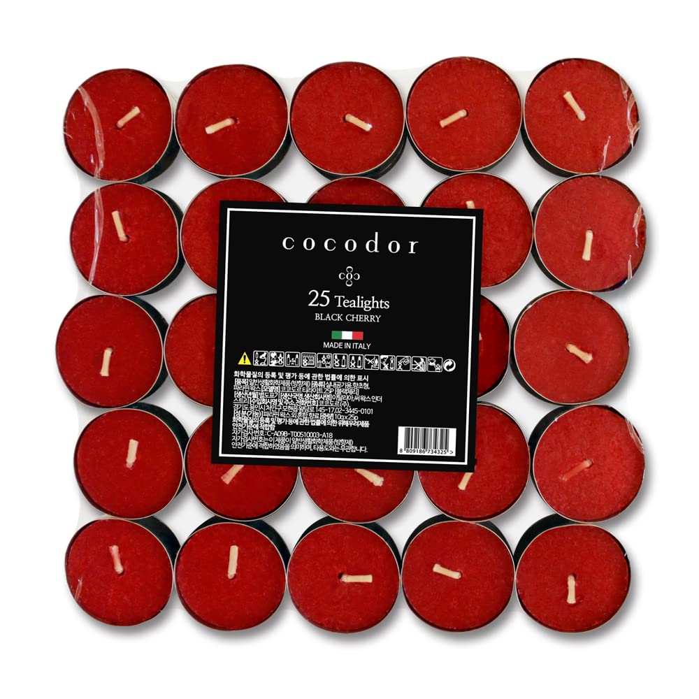 Cocodor Scented Tealight Candles/Black Cherry / 25 Pack / 4-5 Hour Extended Burn Time/Made In Italy, Cotton Wick, Scented Home Deco, Fragrance, Mother'S Day