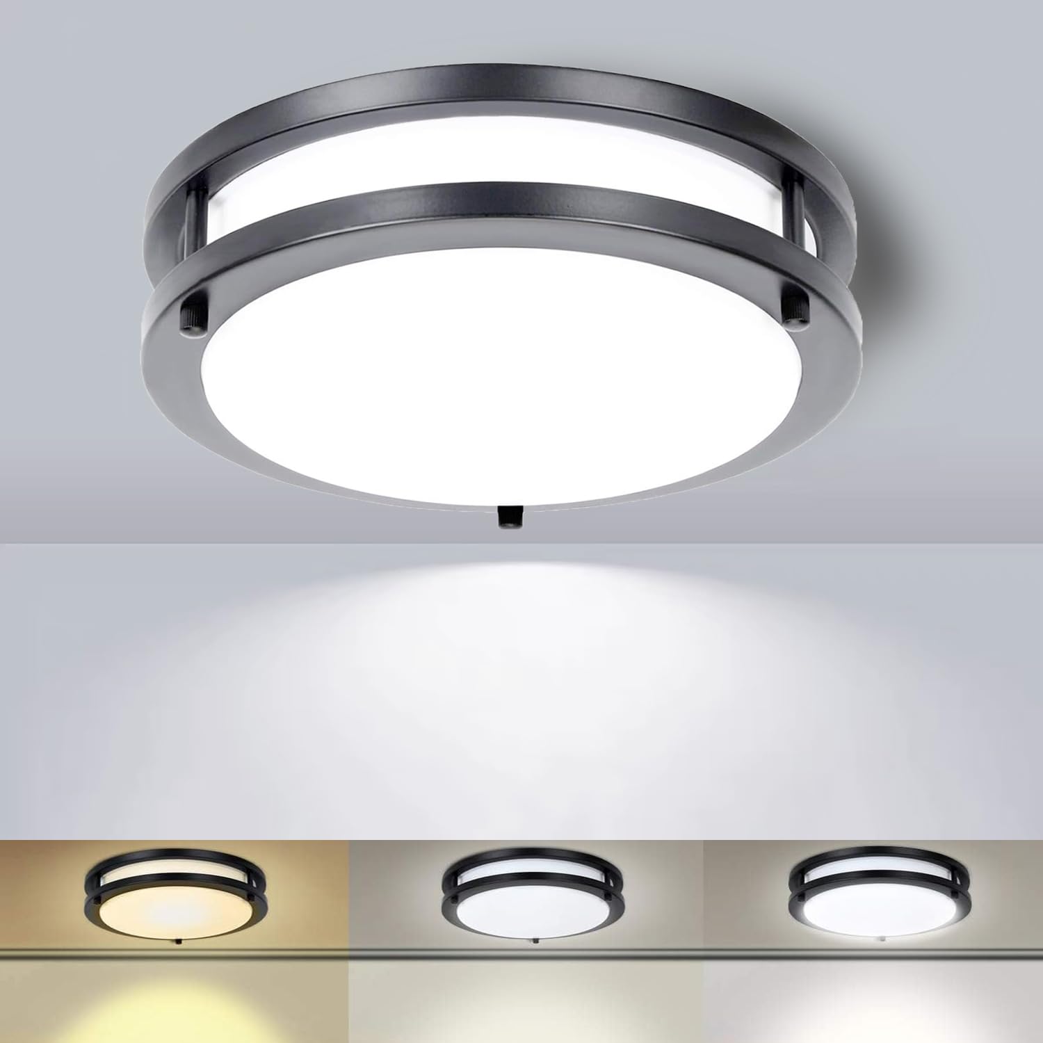 Drosbey 50W LED Flush Mount Ceiling Light Fixture, Ceiling Lights for Kitchen, Bedroom, Bathroom, Garage, Dimmable, 13.2 inch, S