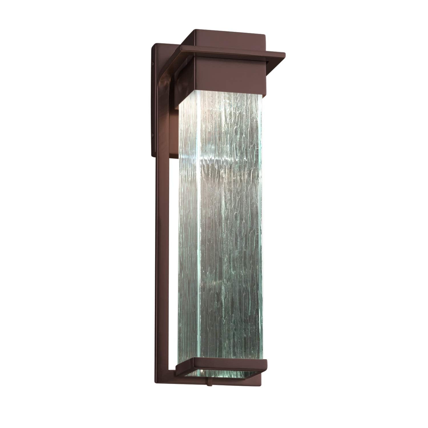 Fusion - Pacific Large LED Outdoor Wall Sconce - Artisan Glass Shade in Rain - Dark Bronze Finish