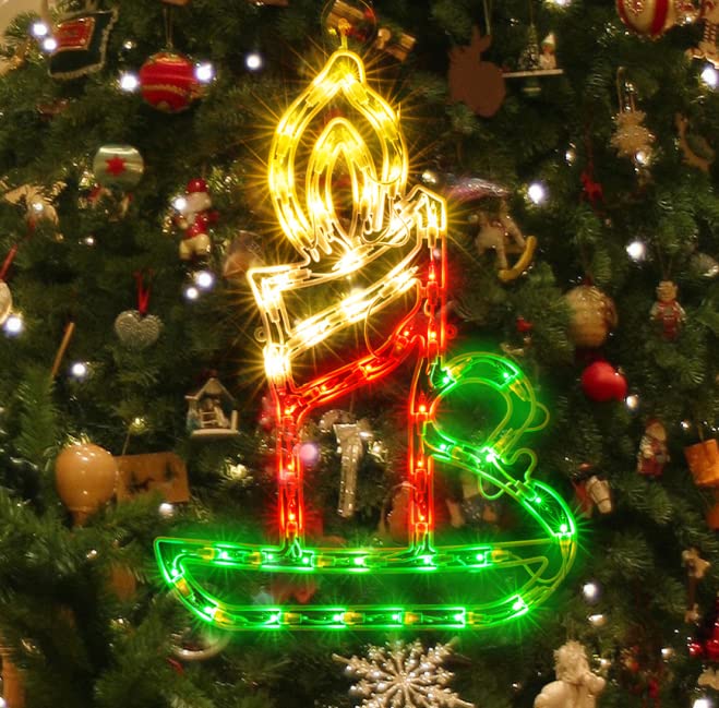 Justpro Christmas Window Silhouette Lights, Lighted Candle Double Sided Decorations With 50 Count Incandescent Mini Light, For Holiday Indoor Wall Door Glass Decor