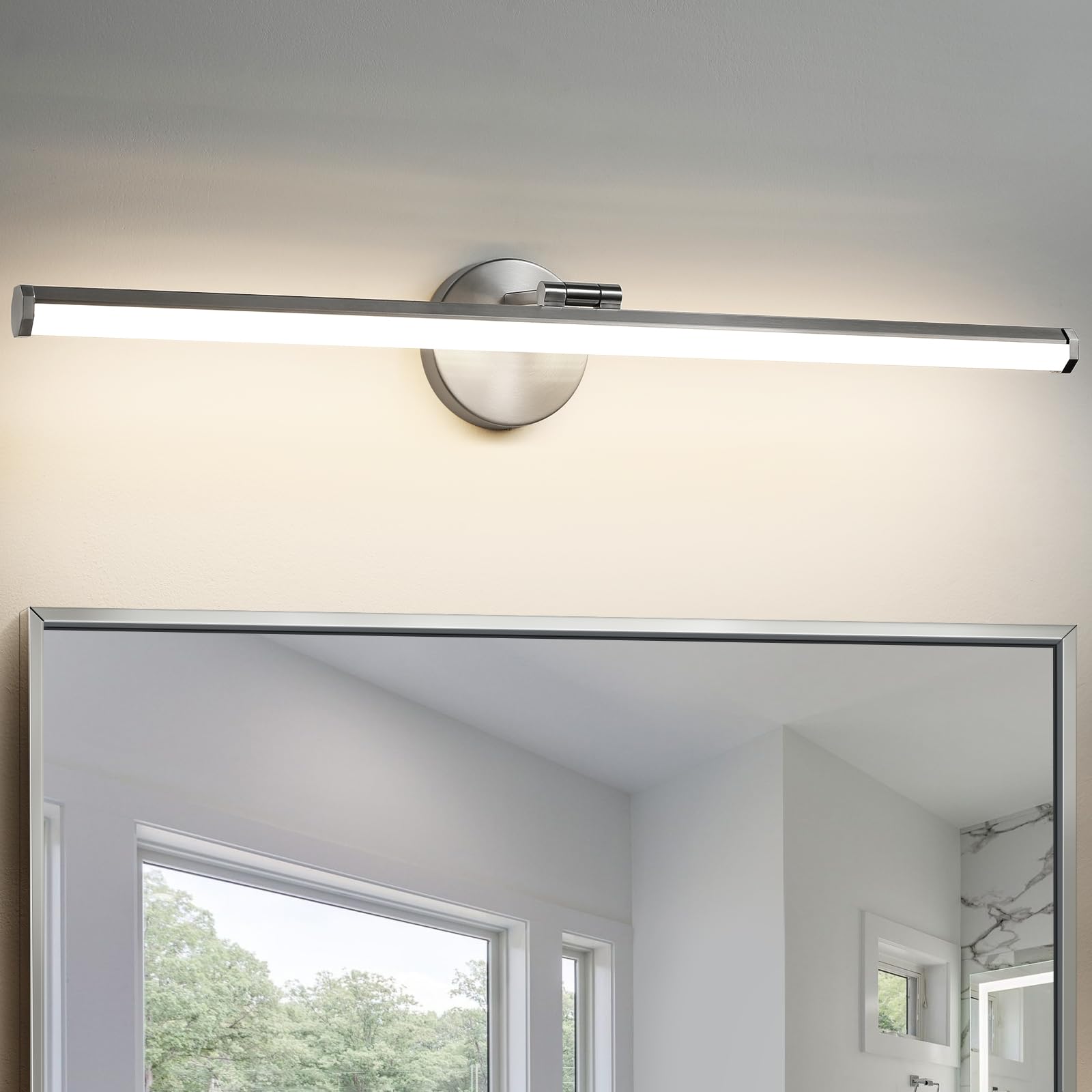 KAISITE Bathroom Light Fixture LED Vanity Light 30 Inch Brushed Nickel Dimmable Model KST-8037ML-24SN-3K