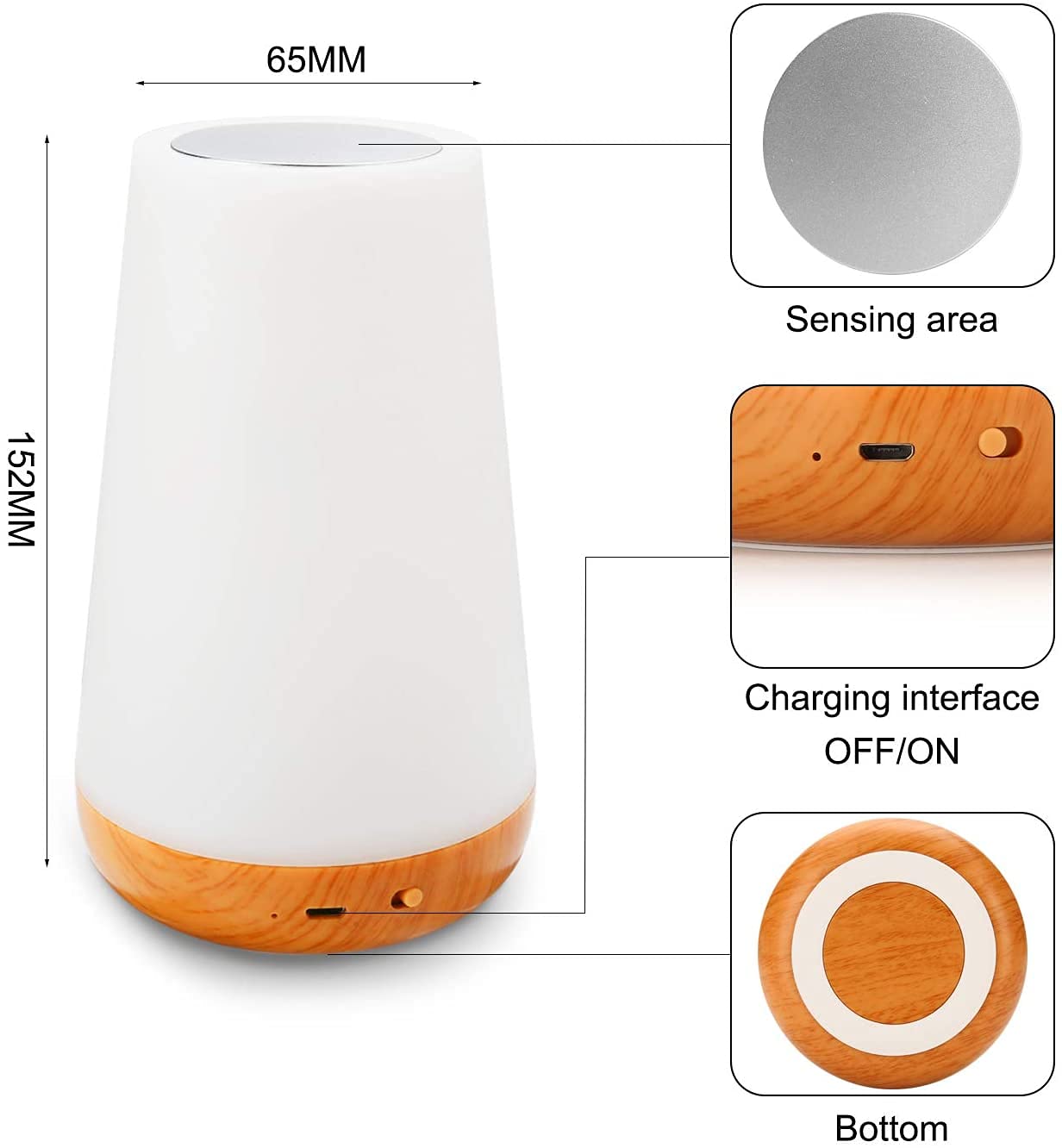 Dxles LED Table Lamp, LED Touch Night Light, USB Rechargeable, Remote Control Dimmable Light with Muti-Colour Modes, Timer, Port