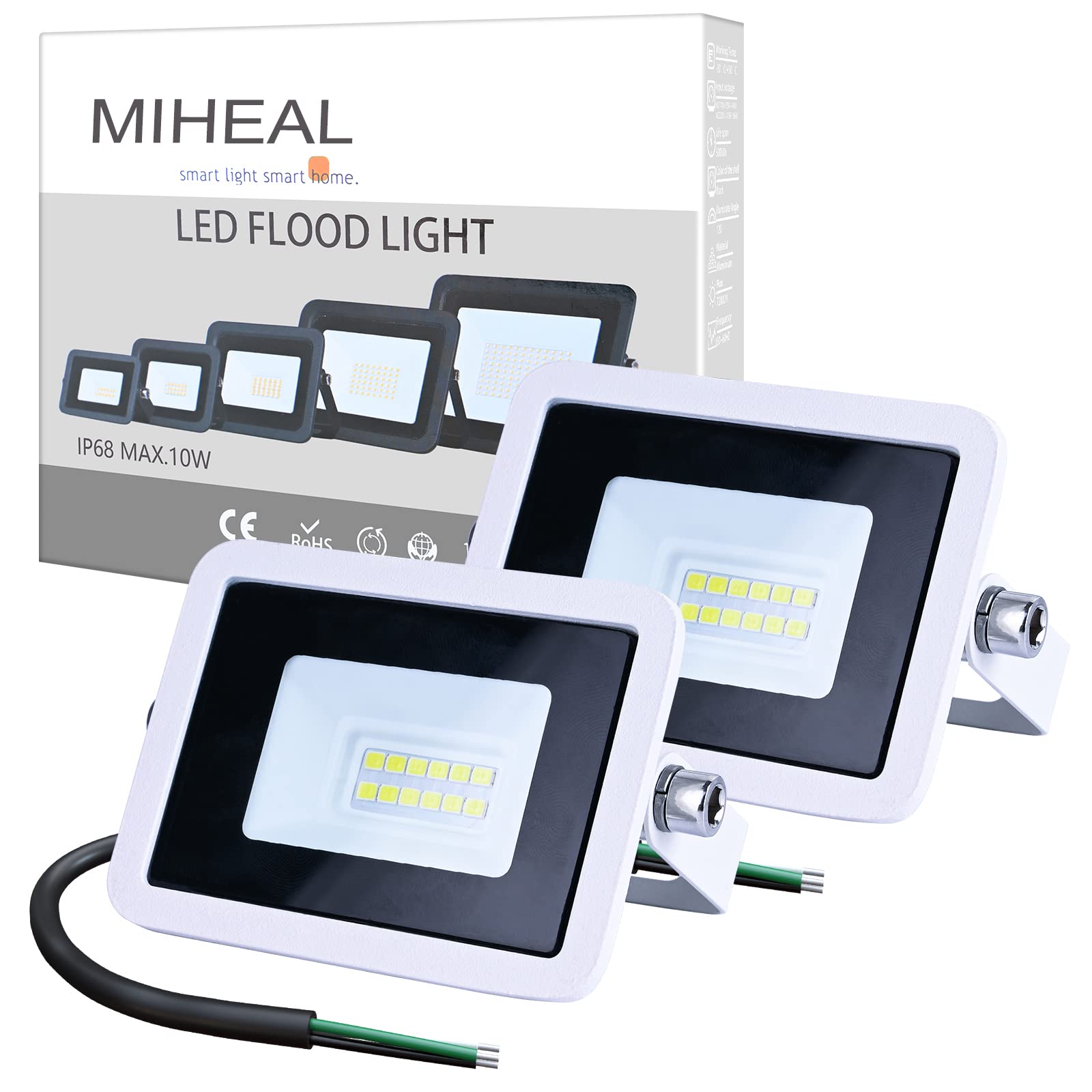 MIHEAL LED Flood Light 10W IP68 Waterproof White Outdoor Security Light Model HAO074