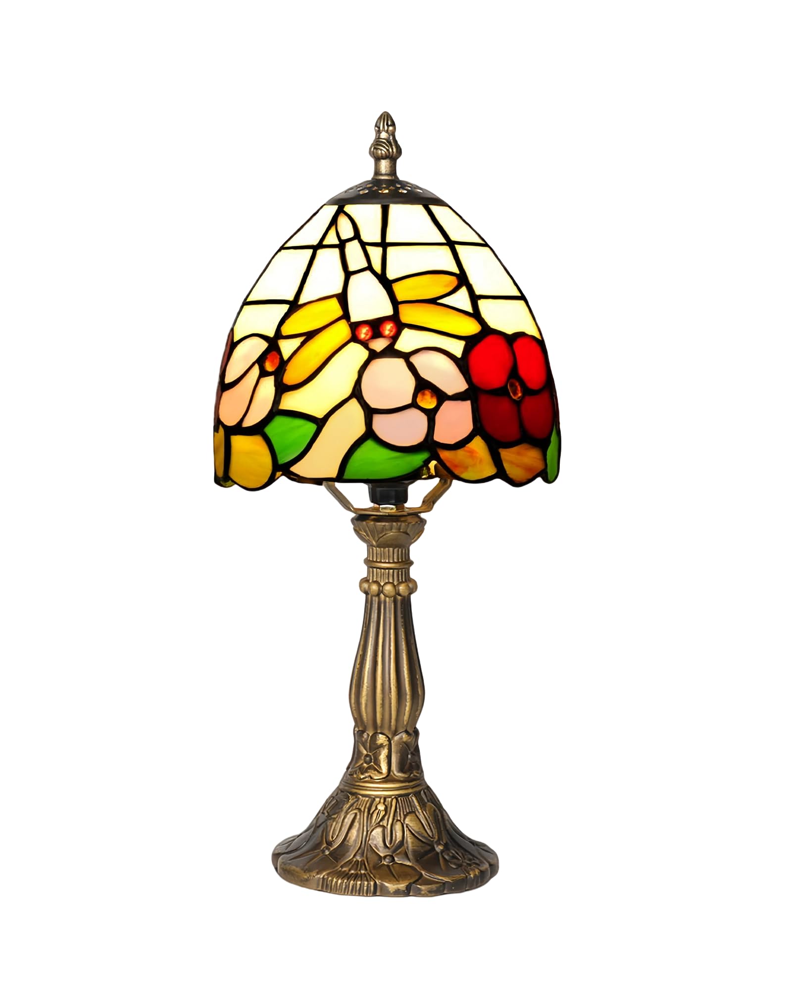 Plynvexa Tiffany Style Table Lamp with LED Bulb, 6 Inch Antique Stained Glass, Handmade Night Light for Bedroom, Living Room, Of
