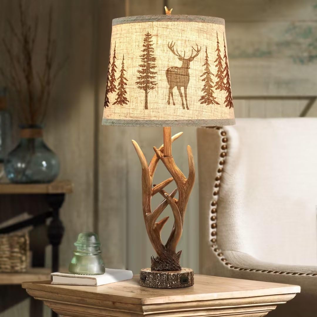 Dungoo 26&quot; Touch Control Antler Table Lamps Set Of 2, Dimmable With Usb Ports, Rustic Farmhouse Decor