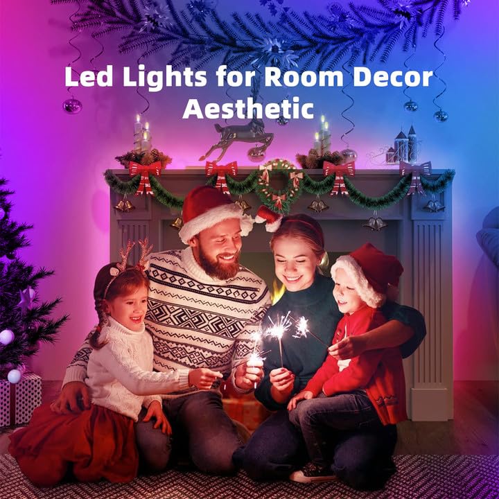 100Ft Kids Bluetooth Led Strip Lights, Music Sync Led Light Strip Rgb Color Changing Lighting With Penguin Style Remote, App Con
