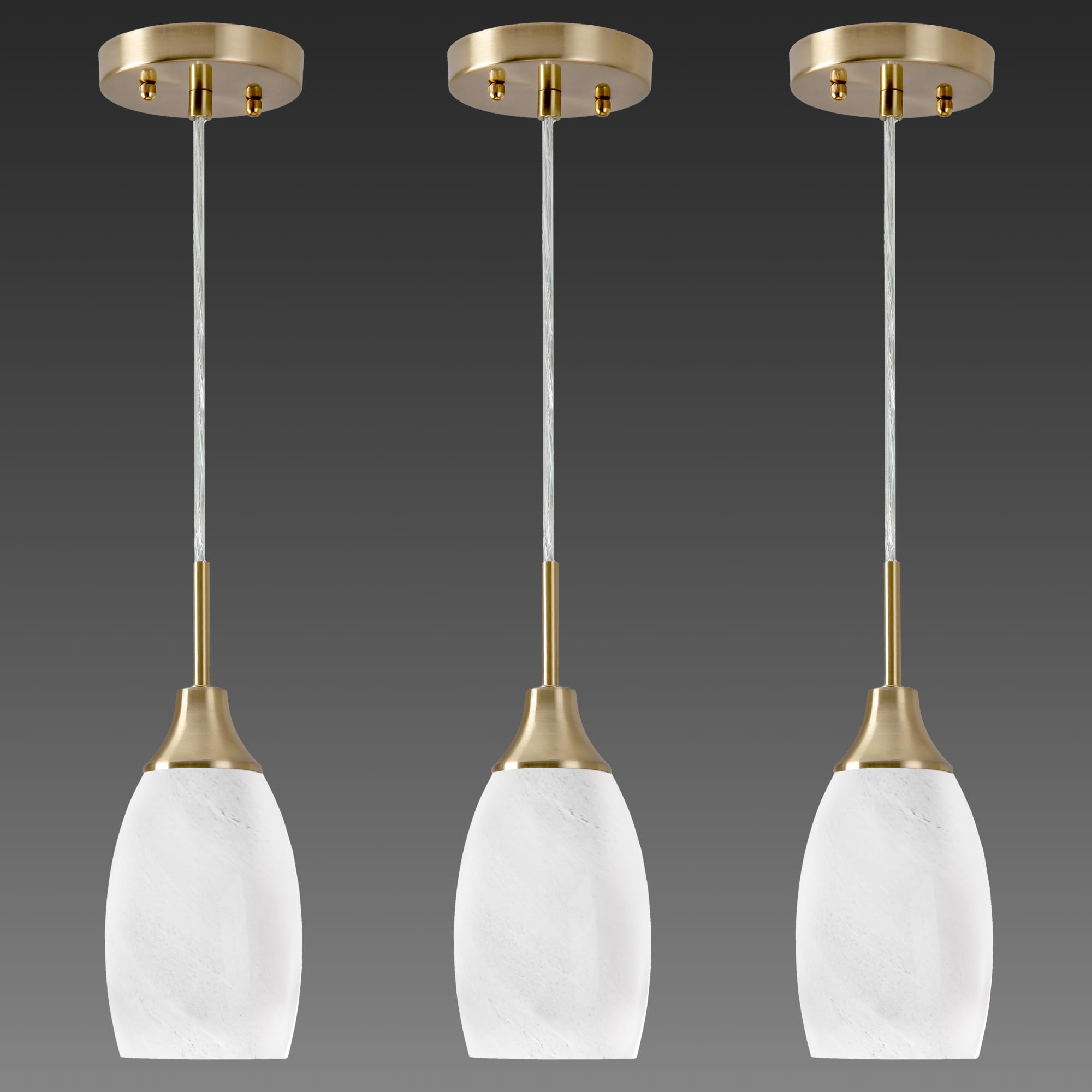 Viinew Mini Glass Pendant Light 3-Pack Art Glass Oval Chandelier Brushed Gold Finish 4.72in for Kitchen Dining Foyer Hallway