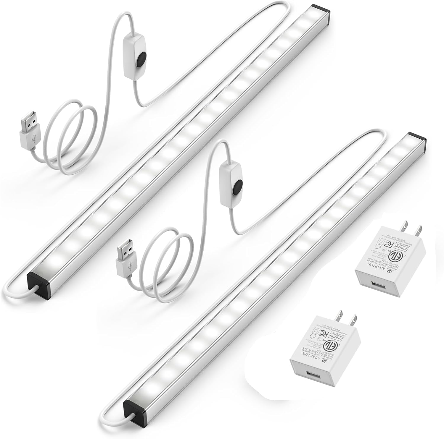 ASOKO Under Cabinet LED Light Strip, Dimmable 12 Inch, Daylight White, 300LM, Plastic, 2-Pack - Model UNO-UT