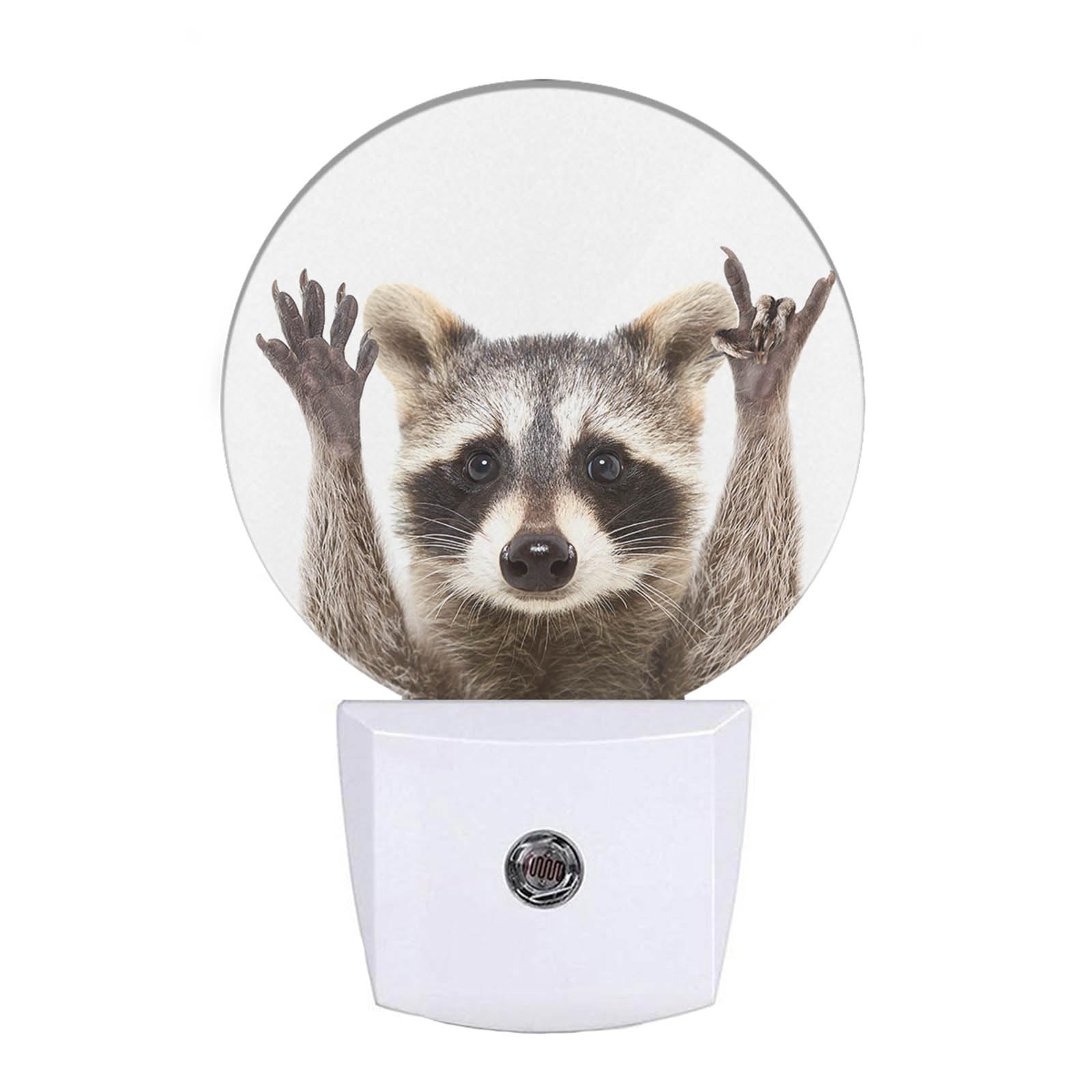 EKOBLA Raccoon Night Light Cute Animal Raccoon with Cool Rock N Roll Pose Night Lights Plug into Wall Auto Sensor Fun Funny LED 