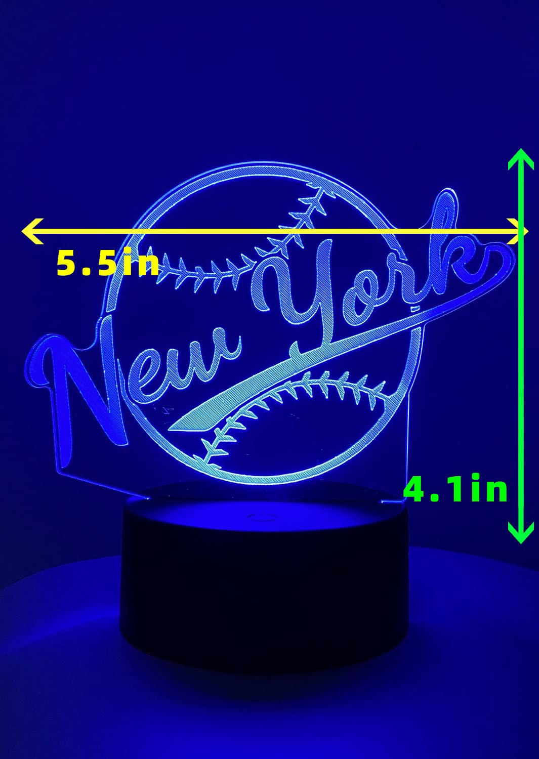 Clorurbanlive 3D Baseball New York Night Light 3D Illusion Lamp For Boys Gift 16 Changing Color Remote Control Kids Room Ball Decor Lighting (New York Multicoloured)