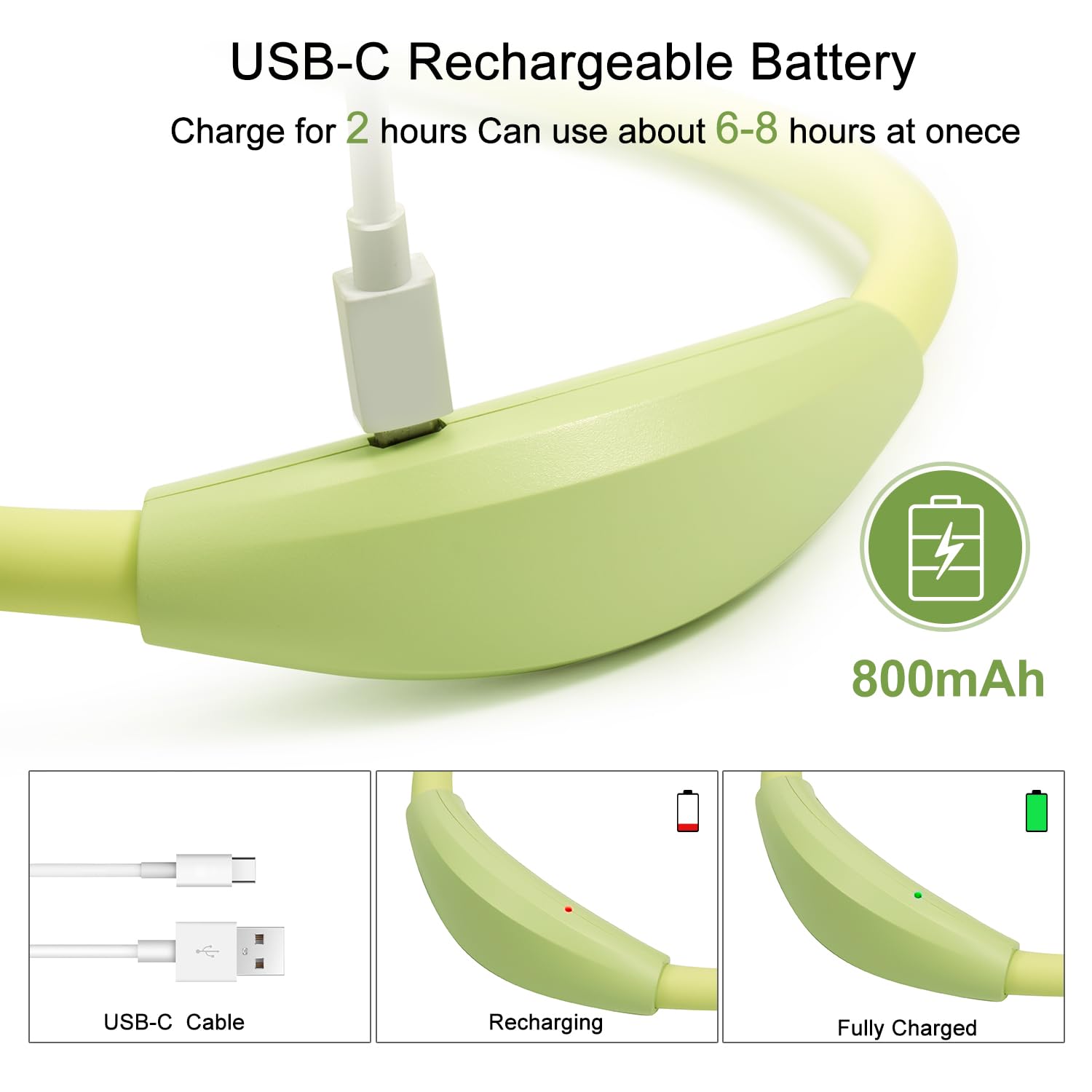 TSINGREE LED Neck Book Light, USB Rechargeable, 4 Bright LEDs, 3 Brightness Levels, Green, Model QRNBL