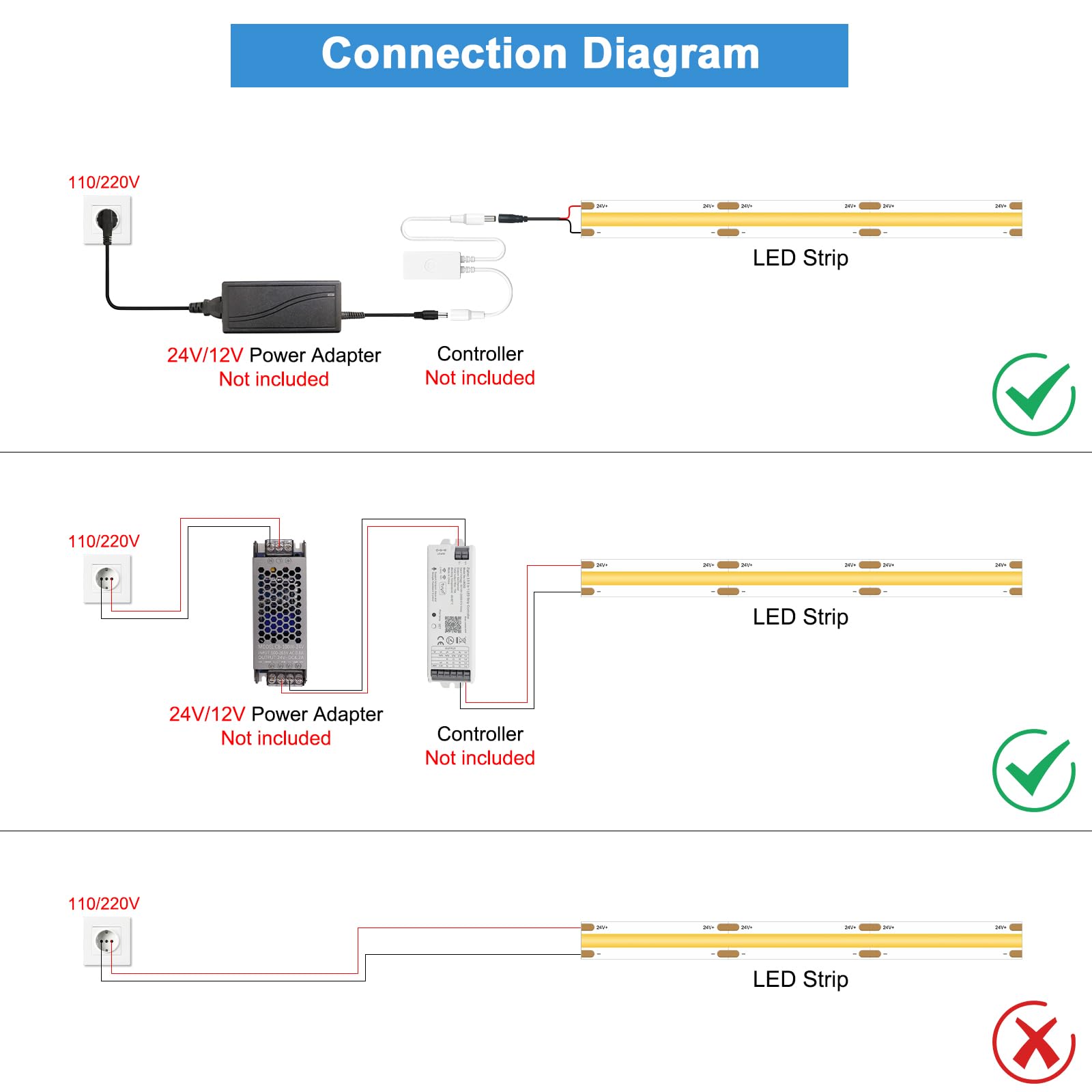 MALIGAZA 12V Flexible COB LED Strip Light, 480 LEDs/m, 16.4FT, Golden Yellow, CRI>90, Ideal for Home Kitchen Ceiling Decor