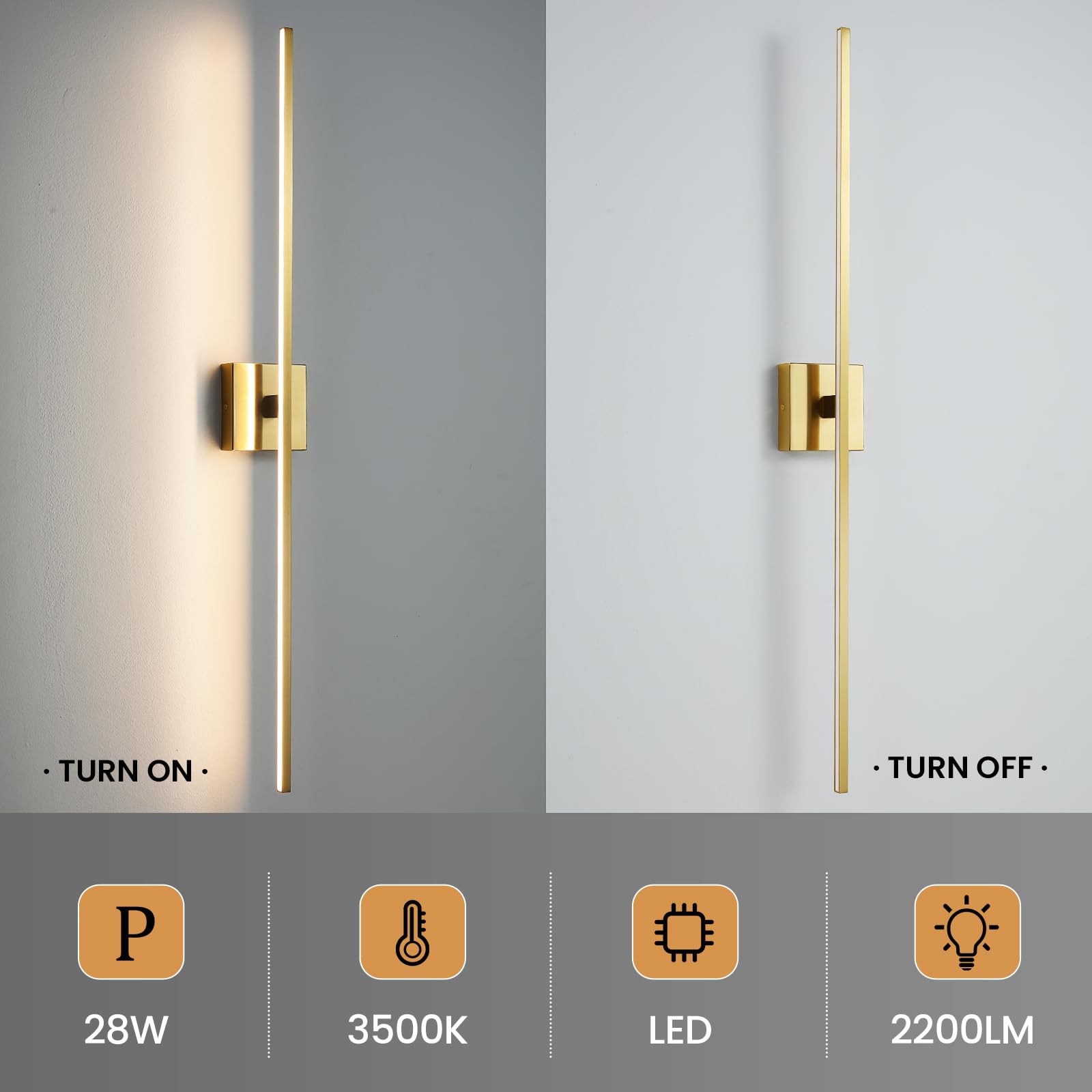 Ccycol Gold Bathroom Light Fixtures Over Mirror - 39 Inch Dimming Bathroom Vanity Light 28W 3500K Led Vanity Light Bar Modern Wa