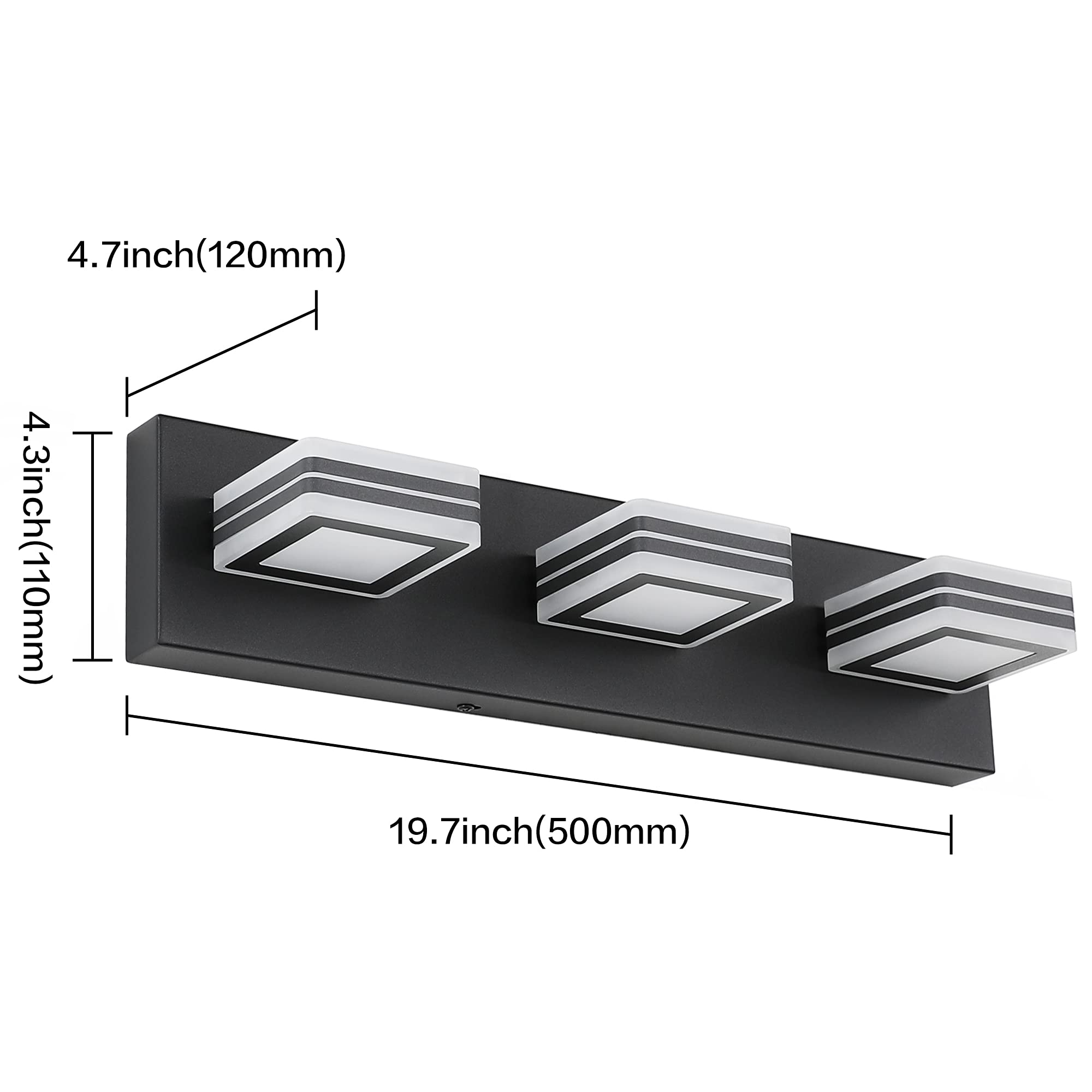 SOLFART 3 Light Bathroom Vanity Light Fixture Dimmable Modern Matt Black S9660-3T-BK
