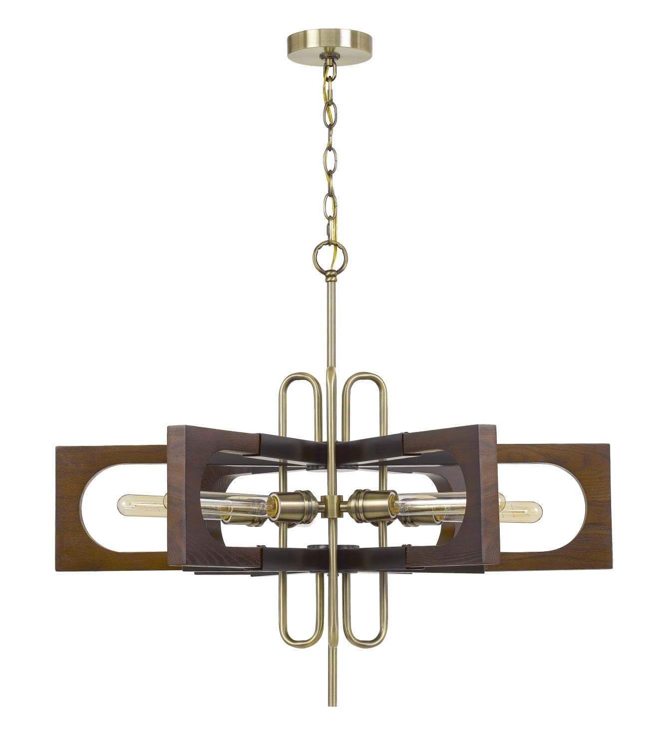 Cal Lighting FX-3728-6 Transitional Six Light Chandelier from Sneek Collection in Brass - Antique Brass/Wood, 30.00 inches