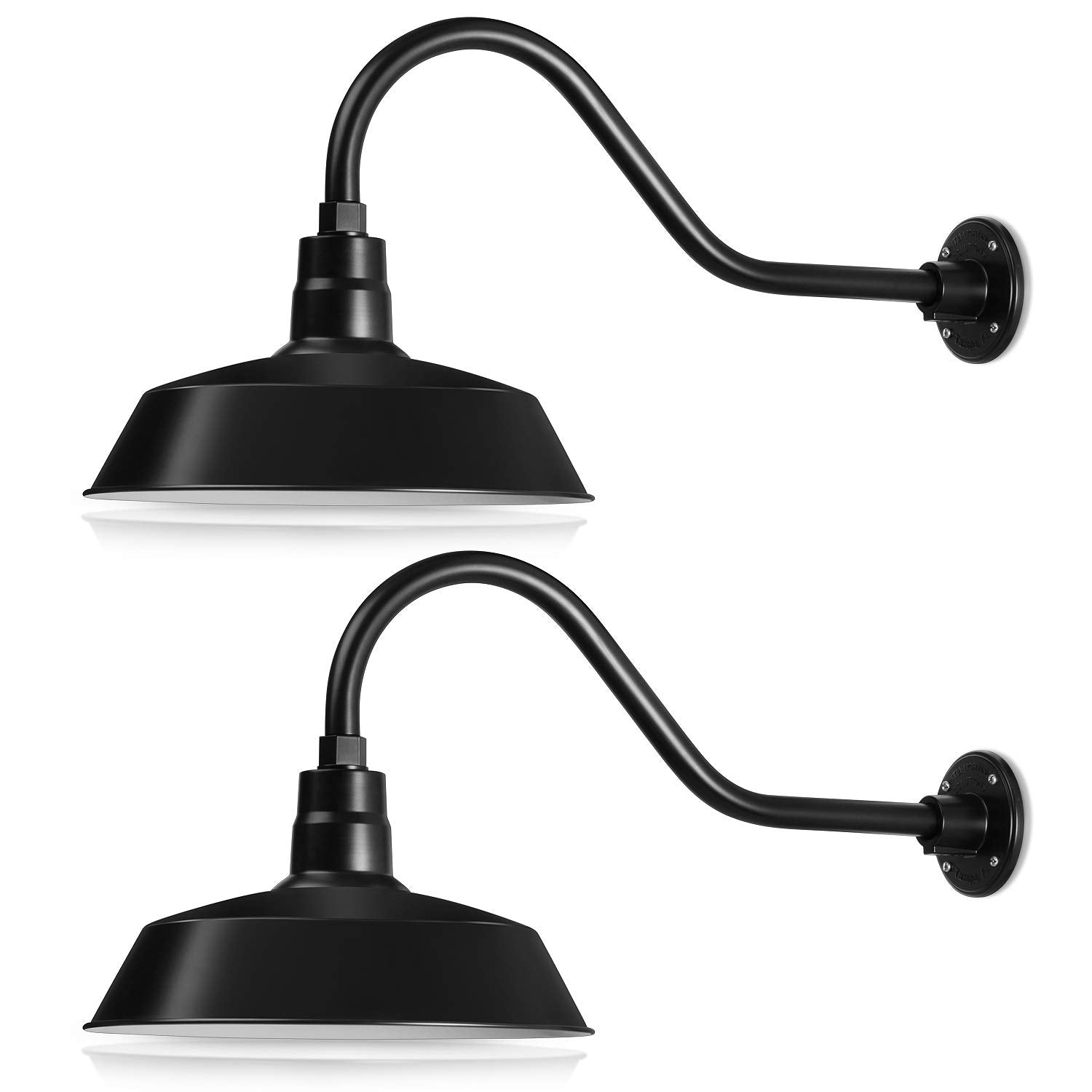 HTM LIGHTING SOLUTIONS 14in. Gooseneck Barn Light Fixture - Satin Black, Alloy Steel, UL Listed, 9W LED Bulb, 2-Pack