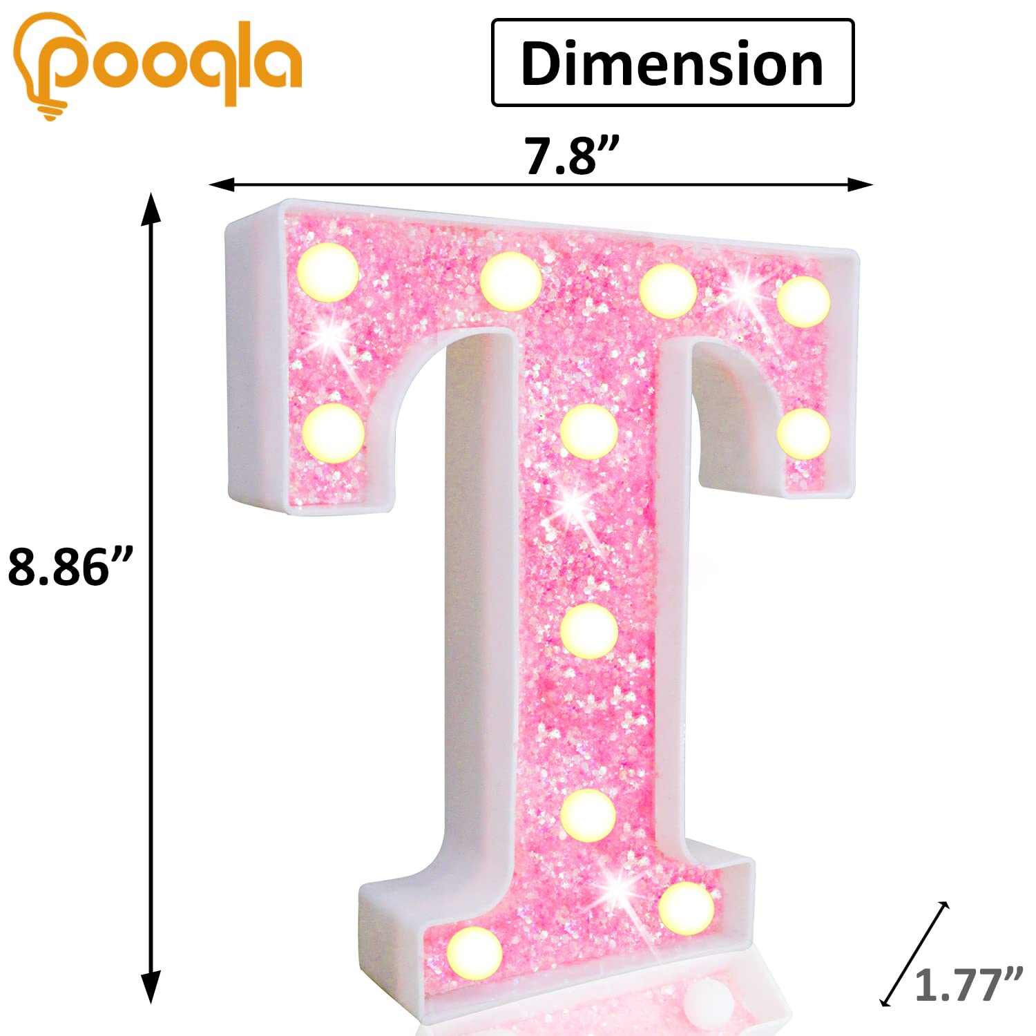 Pooqla LED Marquee Letter Light, Sequin Pink, Battery Powered Sign for Birthday Party, Wedding, Home Decor