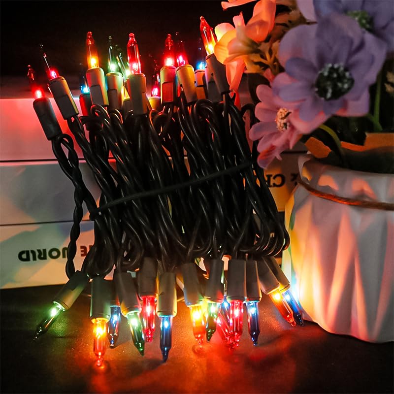Multi-Sparking Christmas Lights Multicolor 35 Count - Incandescent Mini Christmas Lights For Indoor Outdoor Christmas Tree Decorations, 8.5 Feet Green Wire Colored Christmas String Lights