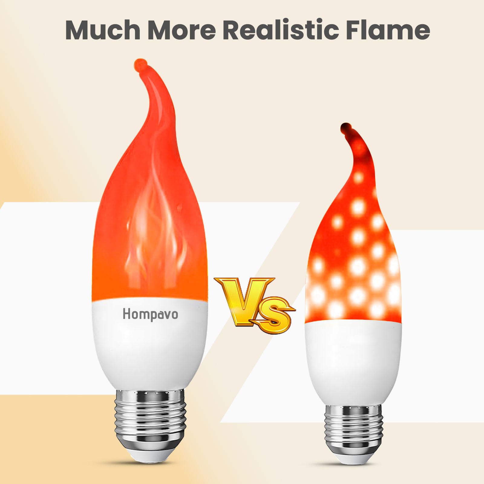 Hompavo LED Flame Light Bulbs, 3 Modes, E26 Chandelier Base, Red, 6 Pack, Model HPFLE26-LAHUA6 for Indoor & Outdoor Decoration