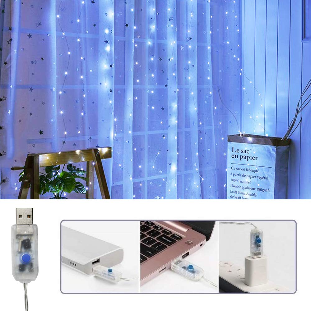 Vicila 300 Led Curtain Lights, Usb Powered Copper String Lights For Home & Party Decor, 9.8Ft