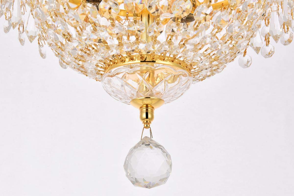 Elegant Lighting 1900F10G/Rc Royal Cut Clear Crystal Century 3-Light, Single-Tier Flush Mount Crystal Chandelier, Finished In Gold With Clear Crystals