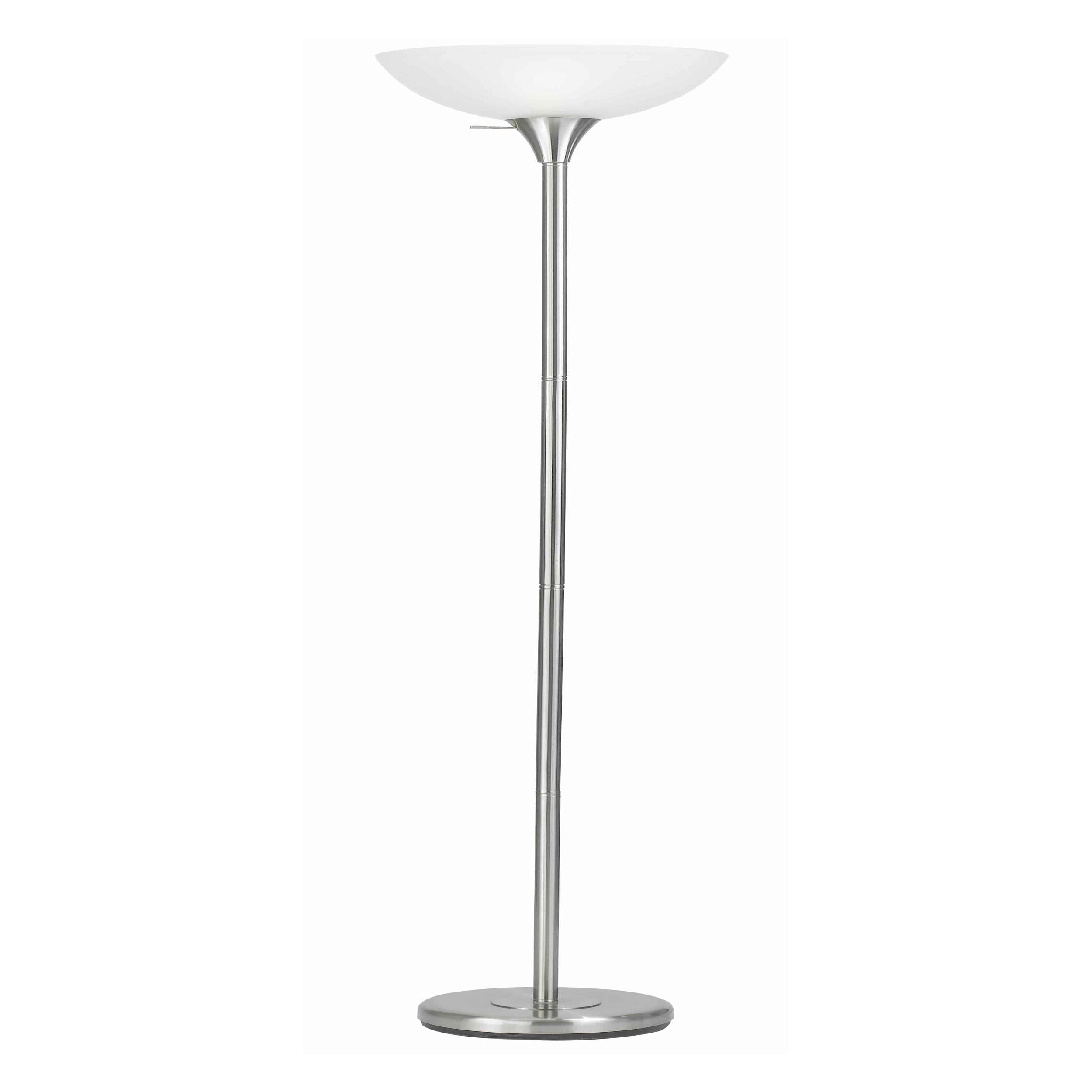 Benzara 3 Way Torchiere Floor Lamp, Frosted Glass Shade, Metal, White, Model BM223598