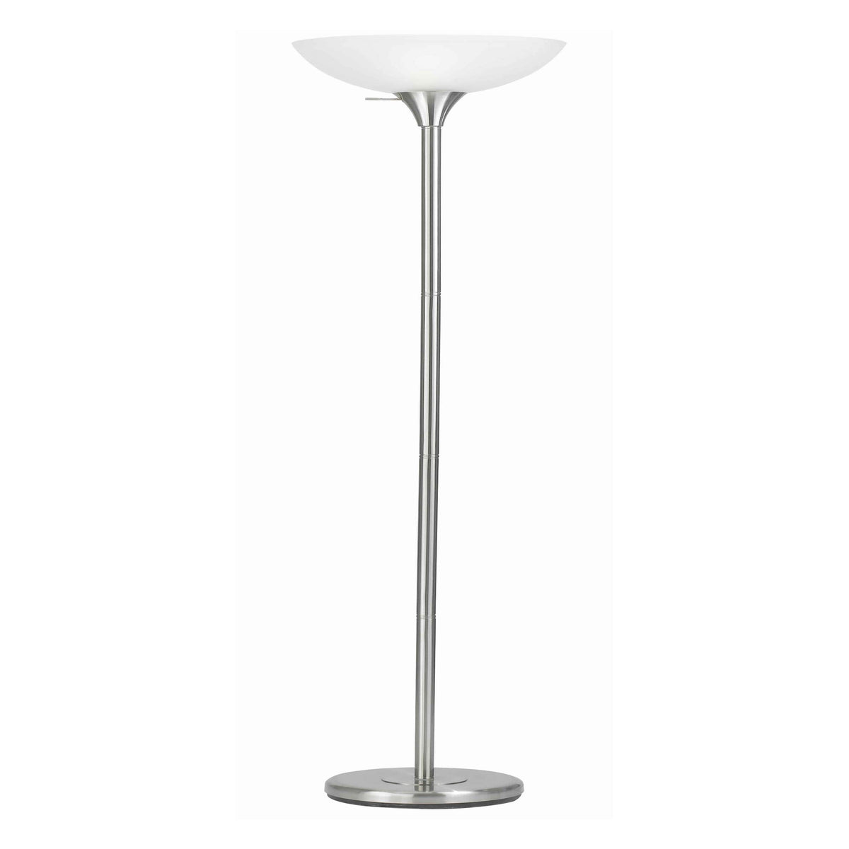 Benzara 3 Way Torchiere Floor Lamp, White Metal Frosted Glass Shade, Stable Base