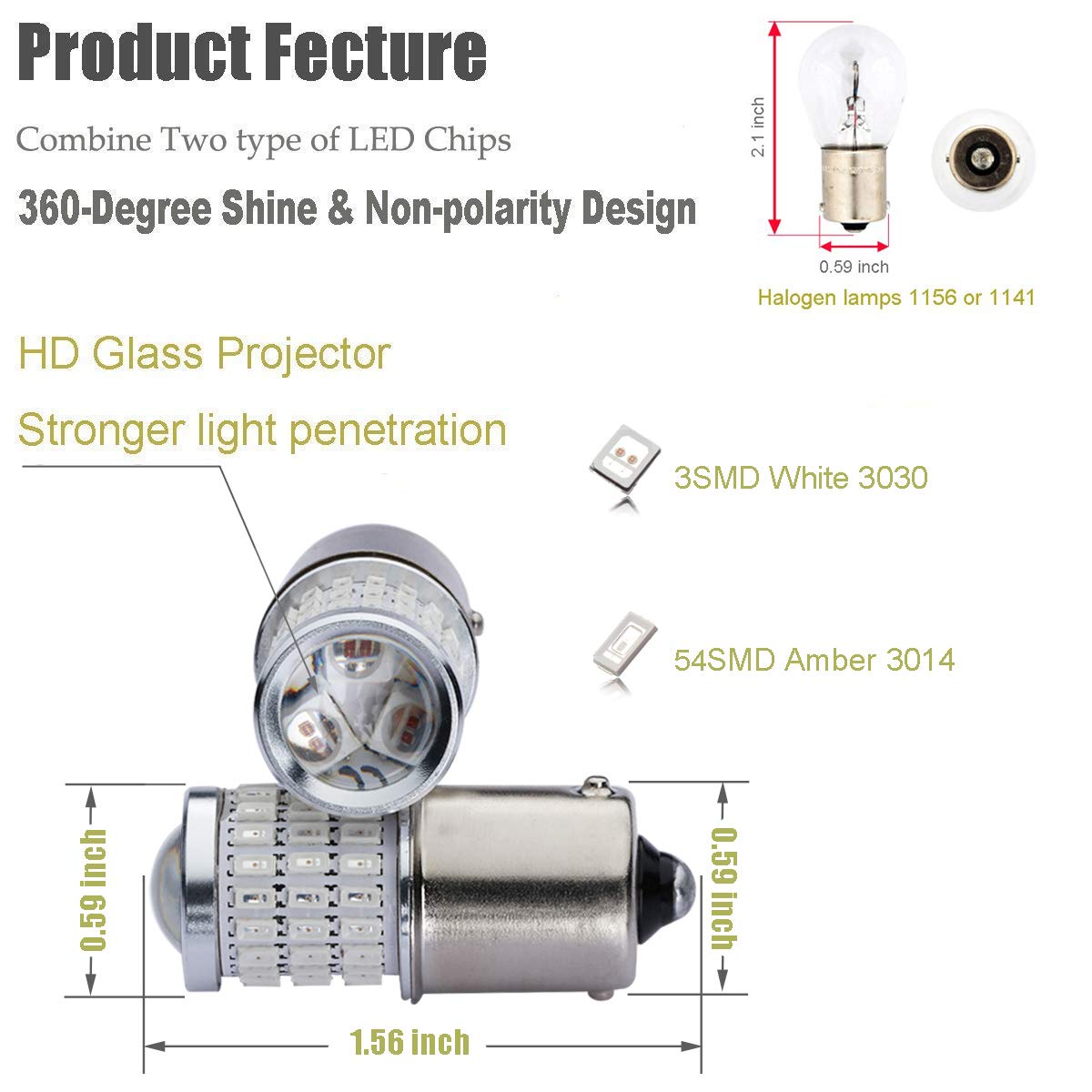iBrightstar 1156 LED Bulbs, Low Power, Projector Replacement for Stop Tail Brake Lights, Brilliant Red, Model 1156-3014 3030-54 3R