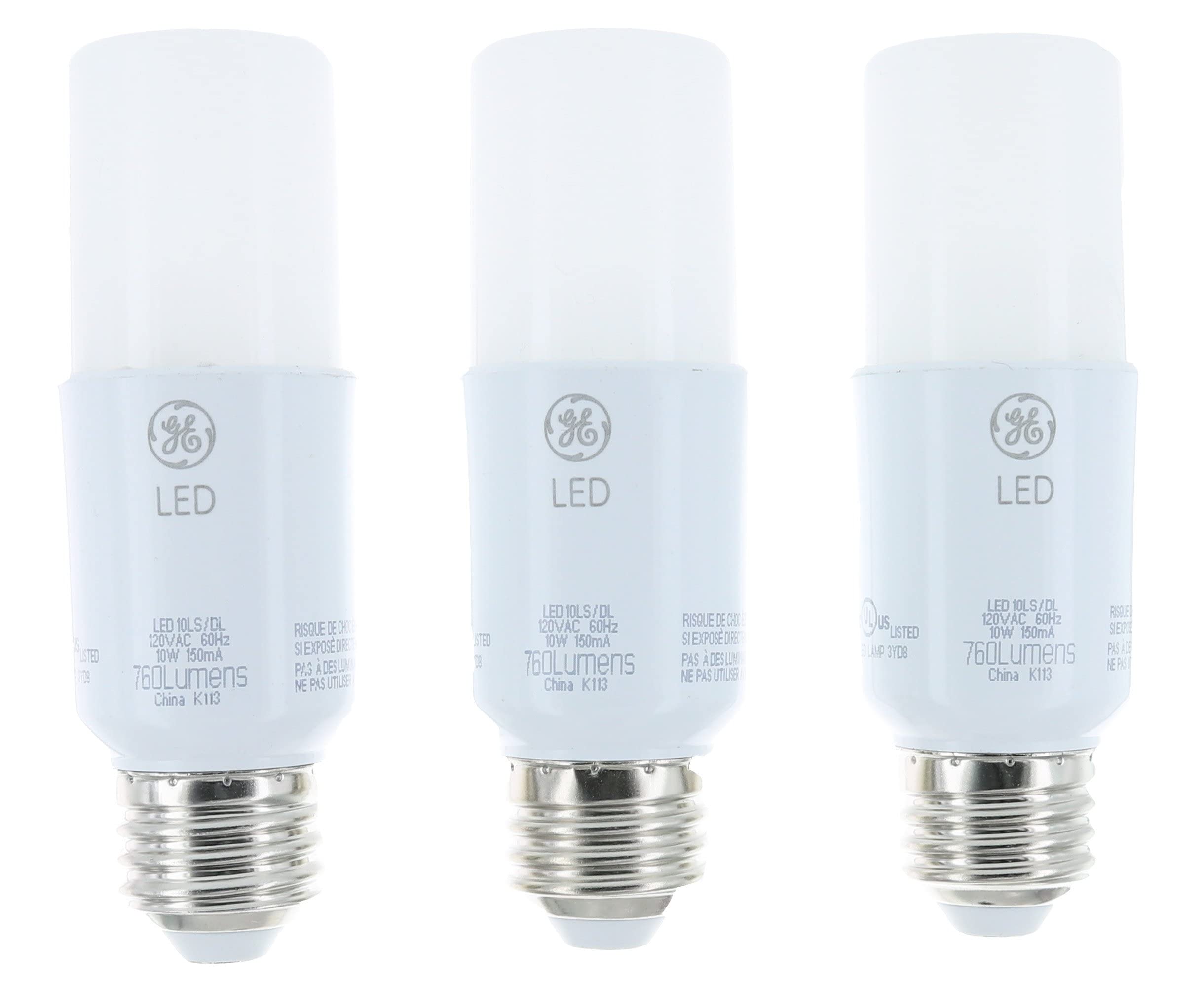 GE Lighting LED Bright Stik 10W (60W Replacement) 760-Lumen Light Bulb, Daylight, 3 Count, Model 32287