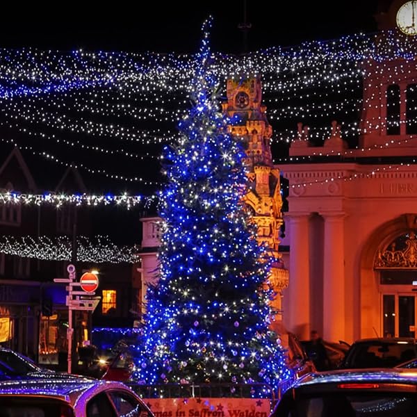 kemooie 500 LED Christmas Lights, 164FT, 8 Lighting Modes, Blue and White, Model HB-500COI, for Outdoor Decorations