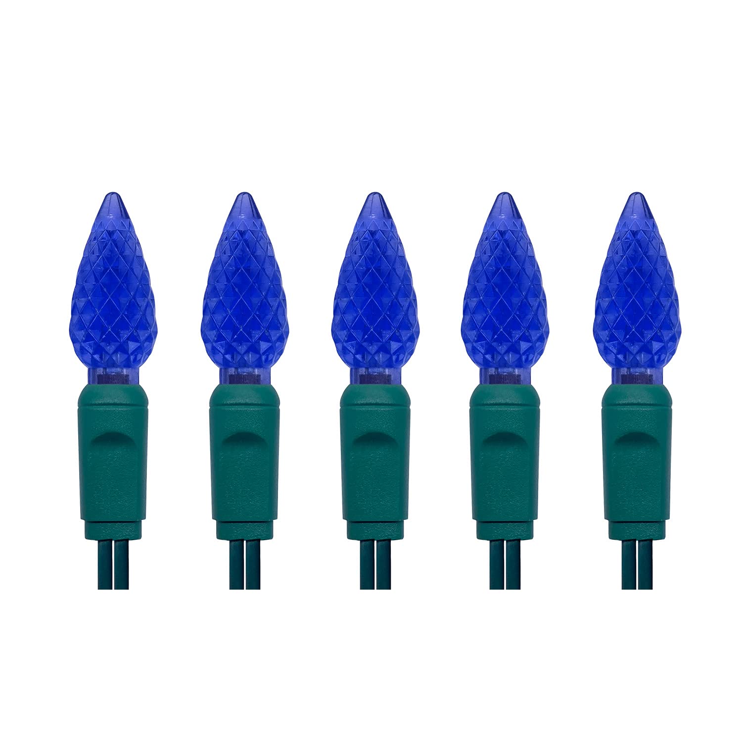 Yongzhenlite Ul Listed 50 Count C6 Led Christmas Lights,C6 Strawberry Christmas Light Bulbs,Outdoor Led String Lights For Garden Patio Trees Lighting Decoration,17 Feet Green Wire (Blue)