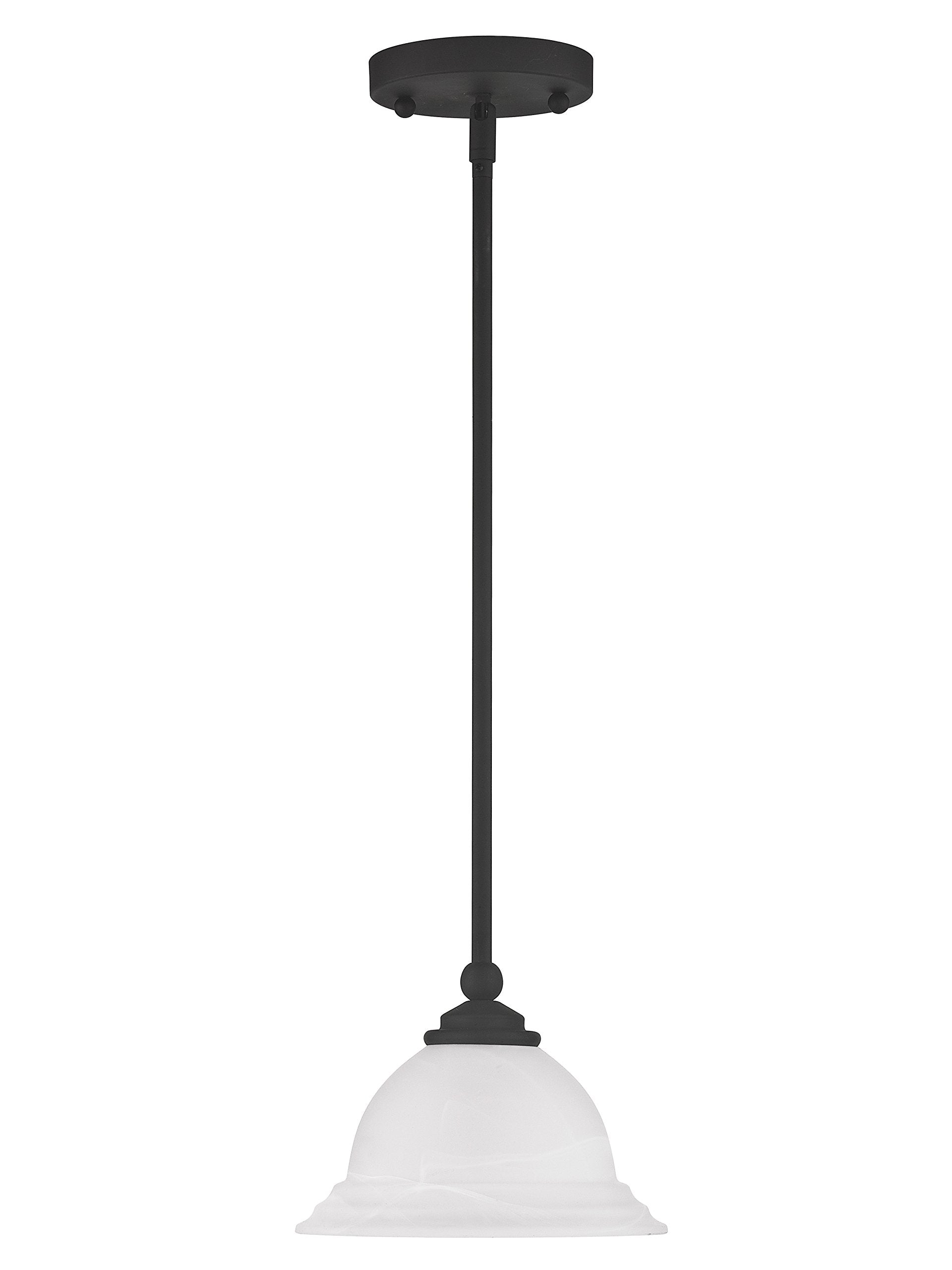 Livex Lighting North Port 1 Light Mini Pendant, Black Alloy Steel with White Alabaster Glass Shade, Model 4256-04