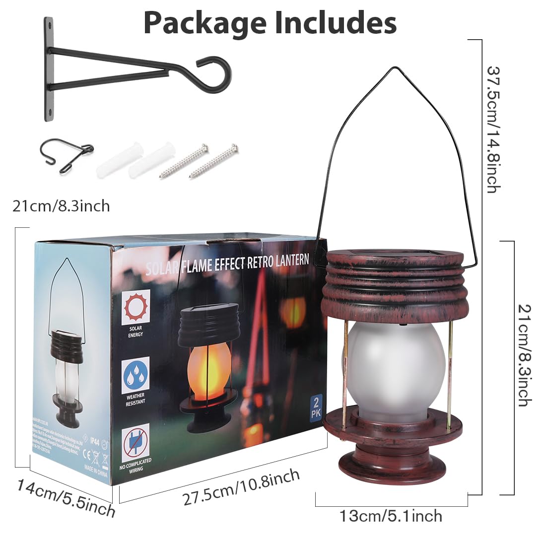Pearlstar Solar Lanterns With Flickering Flames - Hanging & Wall Mount Solar Lights For Outdoor, Garden, Patio & Yard Decor, Wat